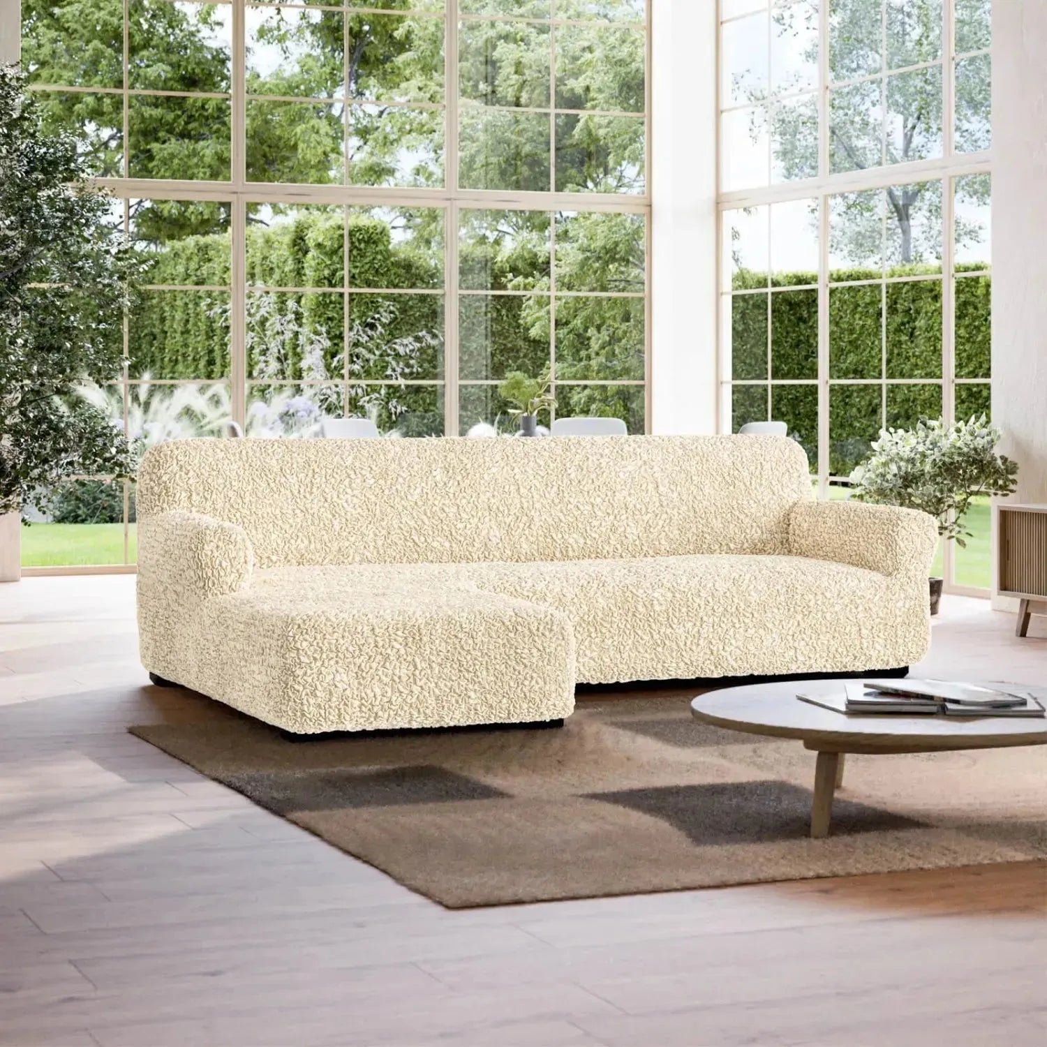 L-Shaped Sofa Slipcover with Left Chaise - Soft Fuco Cotton Fabric - Perfect for Sectional Couches in Living Room, Family Room & Home Theater