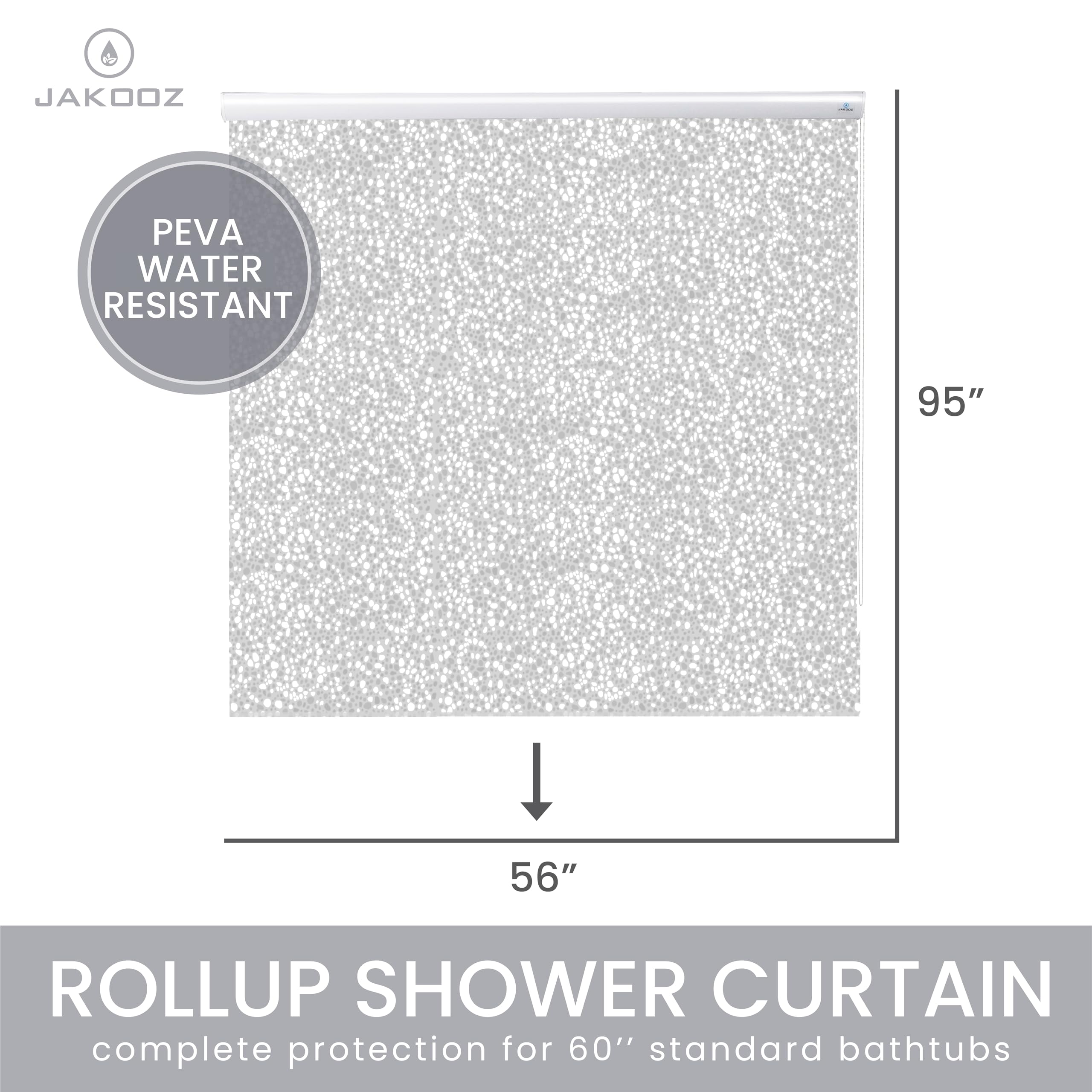 Waterproof Rollup Shower Curtain - 100% PEVA Heavy Duty Bathroom Shade - No Rods/Hooks/Rings Needed (56x95 Inches, Sparkle) - Perfect for Small Bathrooms & Bathtub Privacy