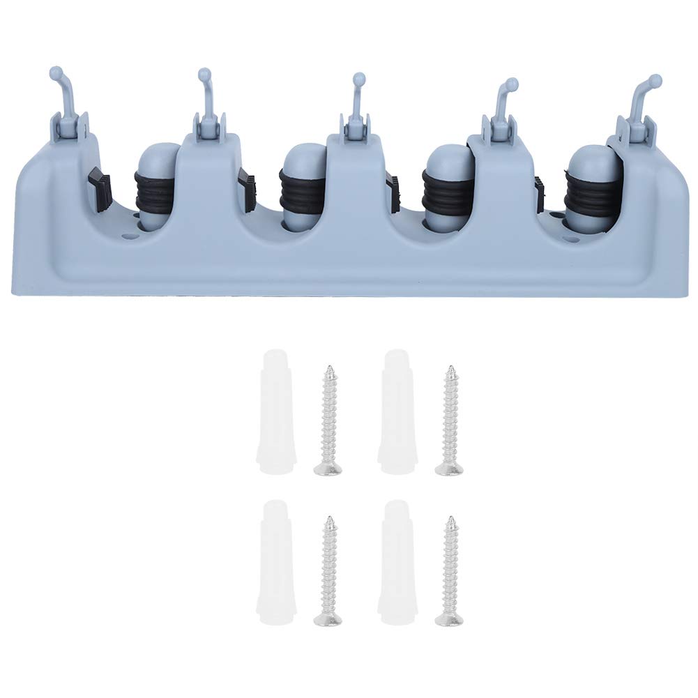 Walfront Wall Mounted Mop Hanger & Broom Holder - Garage Storage Rack with 4 Holders + 5 Hooks for Kitchen, Bathroom, Closet, Office & Garden Tool Organization - Perfect for Mops, Brooms, Coats & Cleaning Supplies