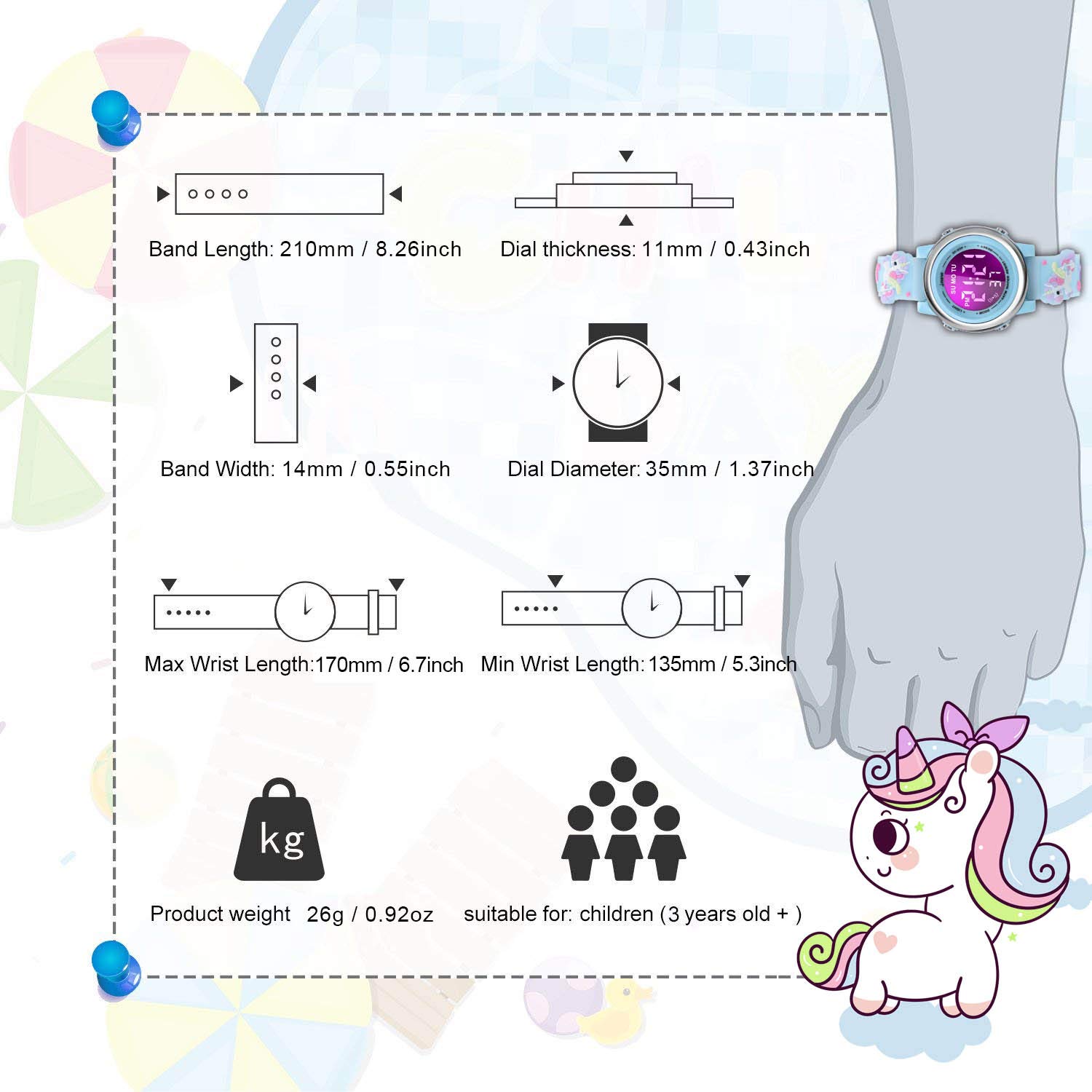 Cofuo Girls Digital Watch for Kids Age 3-12 - 3D Cartoon Waterproof LED Sports Watch with Luminous Display, Alarm & Stopwatch - Perfect Birthday Gift for Toddlers & Outdoor Play