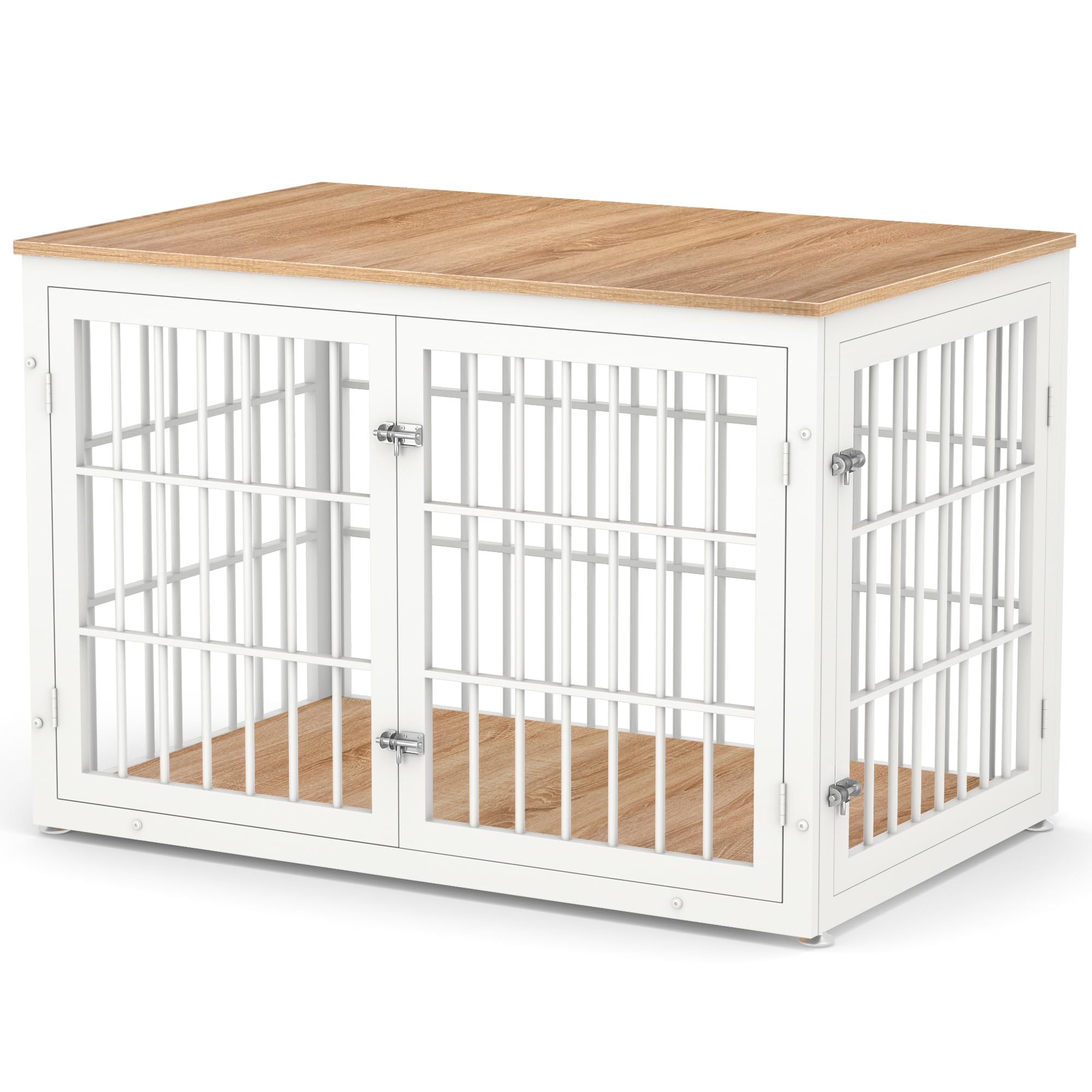 Sturdy Rustic Wooden Dog Crate Furniture for Extra Large Dogs - Decorative Pet House End Table & Indoor Kennel Cage (XL Size, White & Natural Finish) - Perfect for Living Rooms, Bedrooms & Home Decor