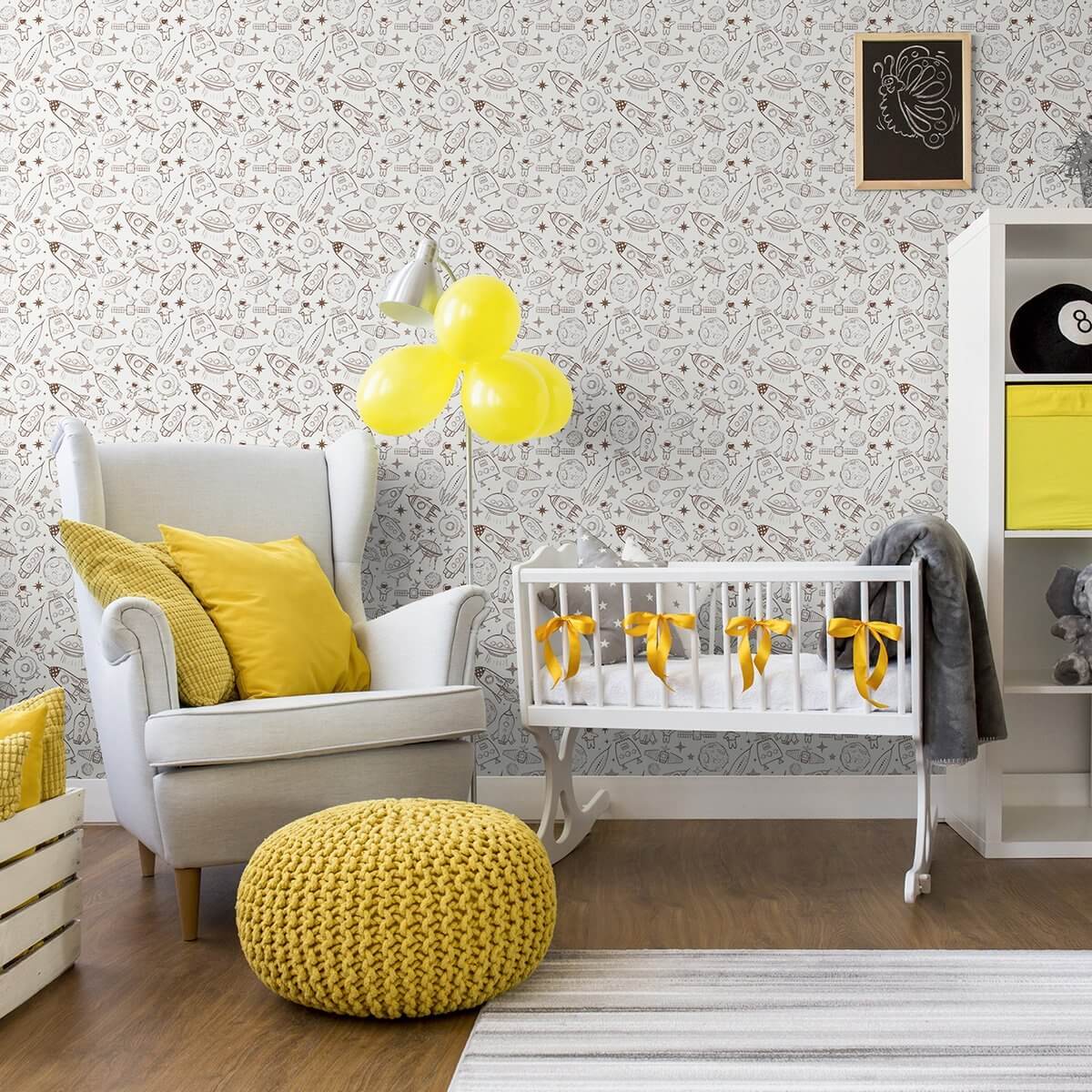 Tan Space Baby Peel and Stick Removable Wallpaper 2610 - Self-Adhesive Nursery Wall Decor for Kids Room, Bedroom & Nursery - Easy to Install & Remove