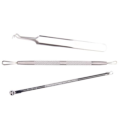 3Pcs Blackhead Remover Tool Kit - Curved Pimple Extractor, Tweezers & Needle for Deep Cleansing | Acne & Blackhead Removal for Face & Nose | Professional Beauty Tools for Skincare Routine