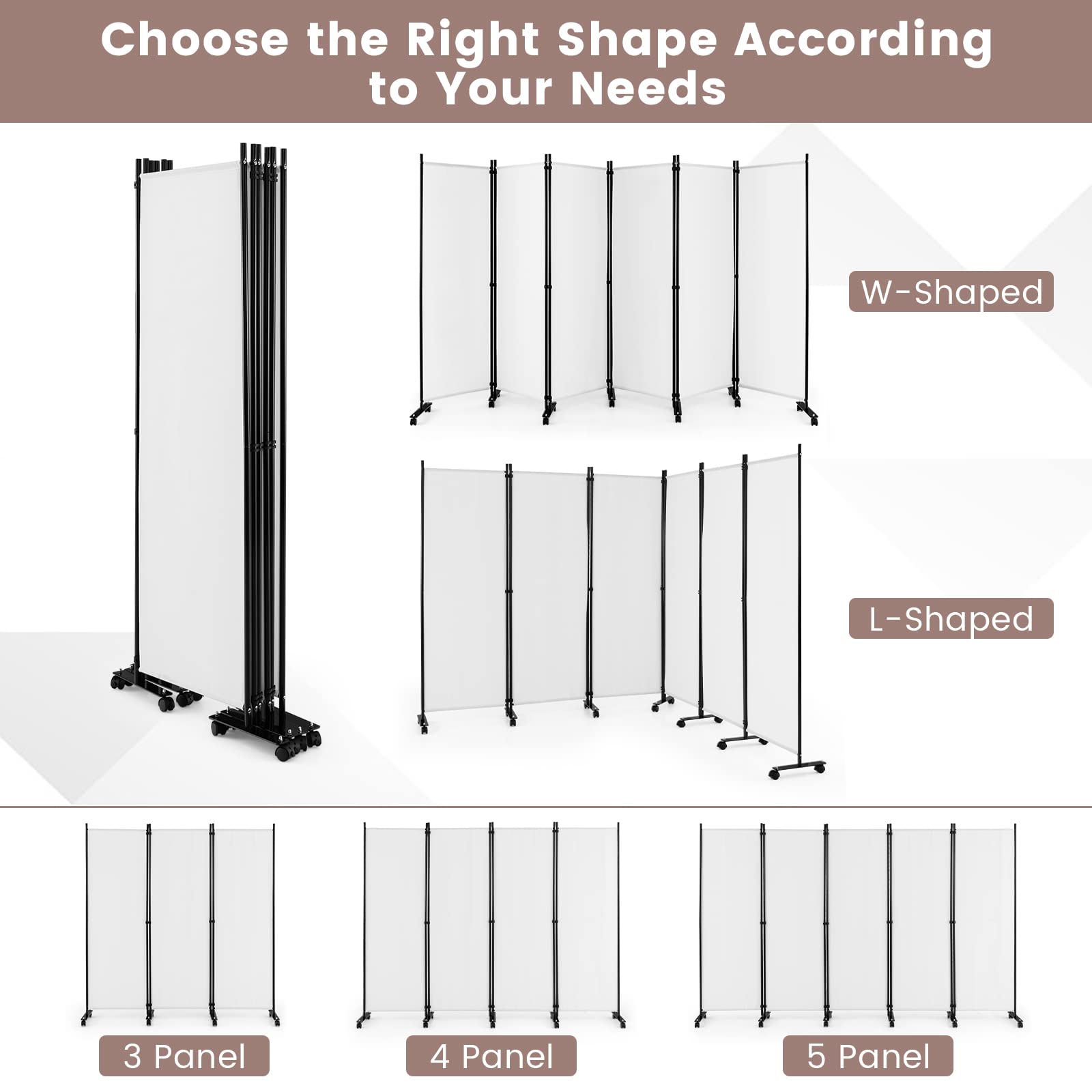 6 Panel Room Divider with Wheels - 5.6Ft Tall Portable Folding Privacy Screen, Freestanding Fabric Partition for Office, Studio, Home & Event Spaces - Durable Wear-Resistant White Room Separator (6-Panel) - Perfect for Creating Private Spaces, Dividing Rooms, and Enhancing Workspace Privacy