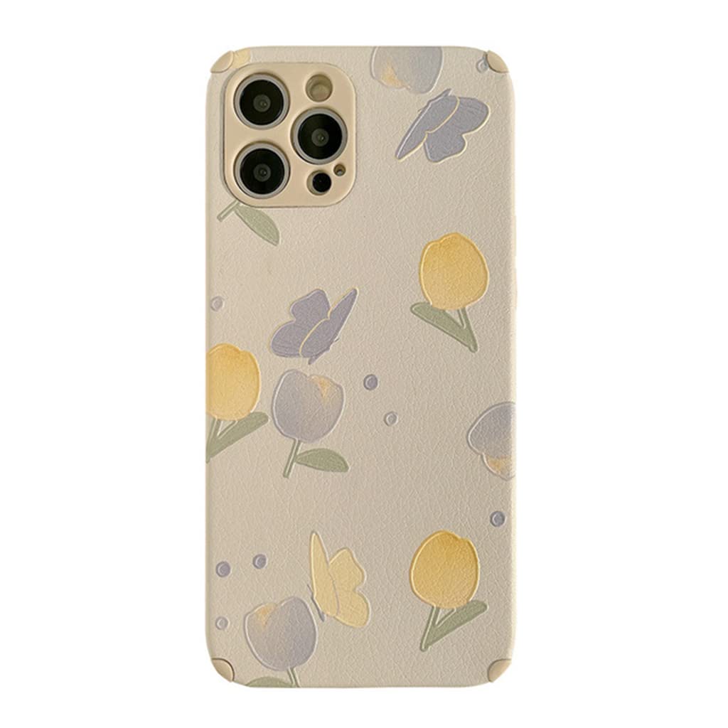 Retro Sweet Tulip Yellow Flowers & Butterfly Art Phone Case - Cute Soft Cover for iPhone 11/12 Pro Max/Xs Max/7/8 Plus/7 Plus - Perfect for Spring Fashion & Everyday Protection