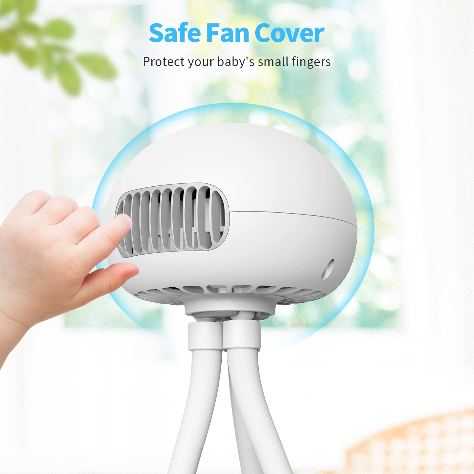SmartDevil 3-Speed Portable Clip-On Stroller Fan with Flexible Tripod & 60° Rotation - Rechargeable Battery Operated Handheld Fan for Baby Strollers, Car Seats, Treadmills, Camping, Office & Outdoor Activities (White)