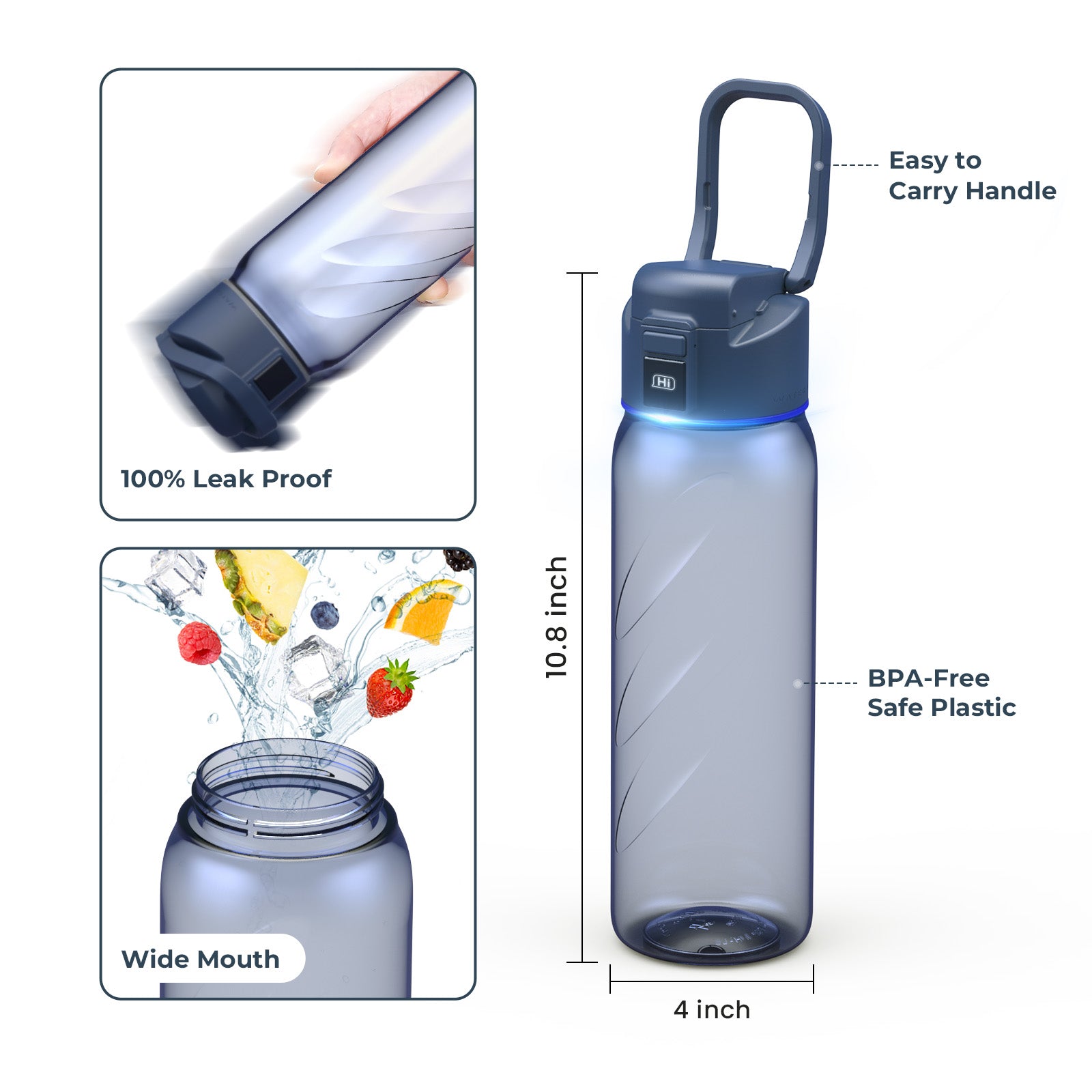 Boost Lite Blue 32 oz Water Bottle with Time Marker - Daily Hydration Tracker for Fitness, Gym & Outdoor Activities