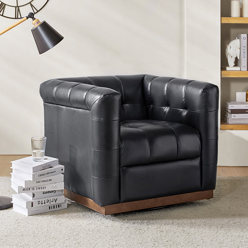 Feodor Genuine Leather Mid Century Modern Swivel Chair - Premium Office & Living Room Furniture for Home Decor