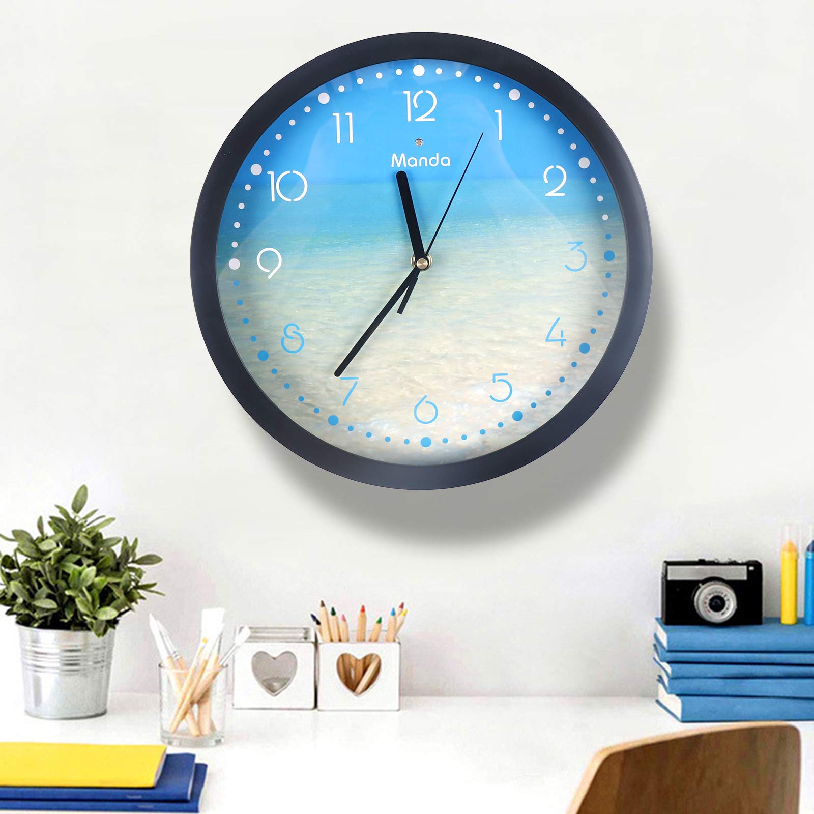 Vintage 12 Inch Round Wall Clock - Silent Non-Ticking, LED Night Light, Battery Operated, Luxury Home Decor for Living Room, Bedroom, Office - Perfect for Beach House, Farmhouse & Modern Interior Design