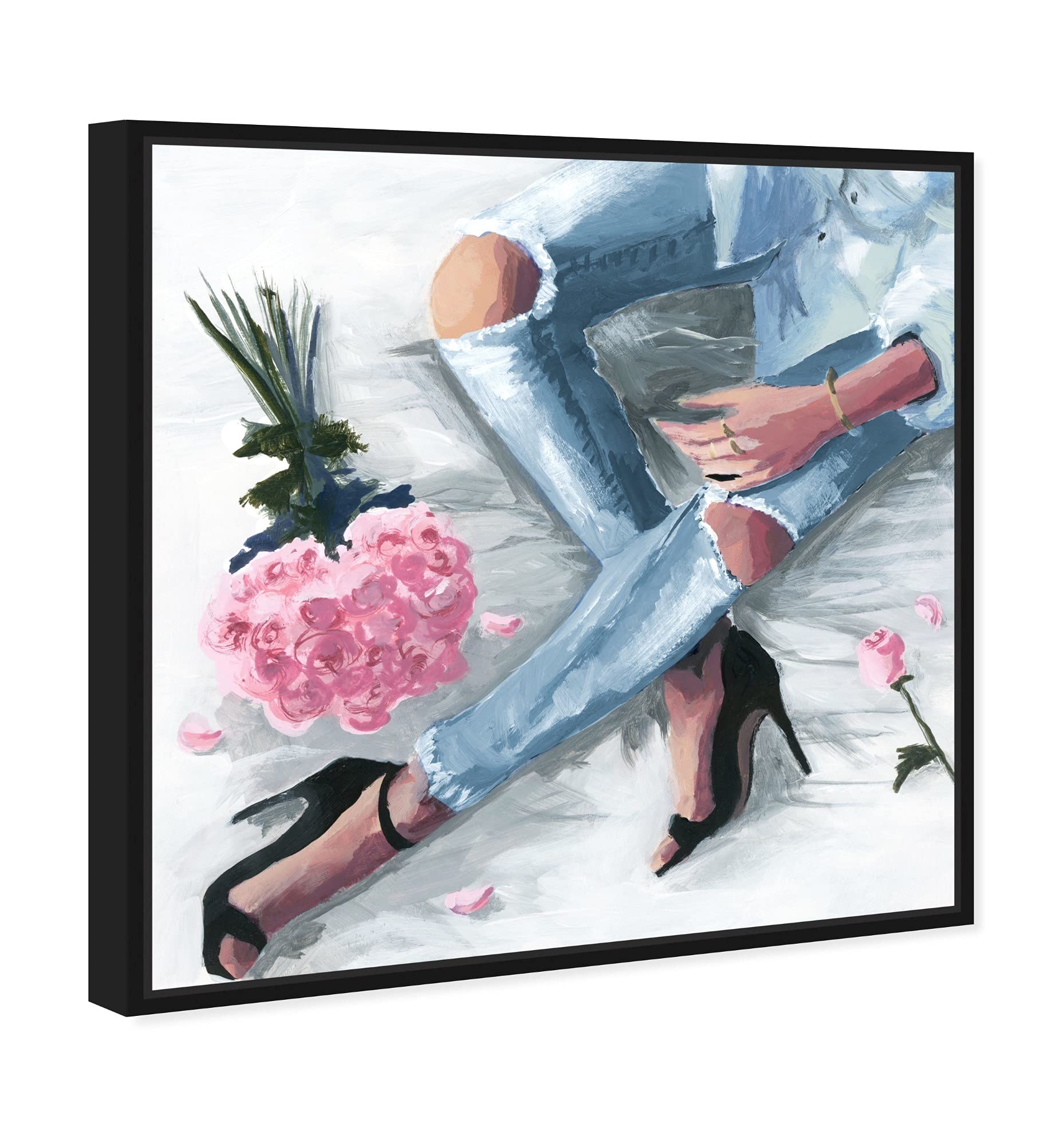 Oliver Gal Fashion & Glam Wall Art Canvas Print - Romantic Jeans Pastel Home Decor, 24x24 Inches, Black Floating Frame - Perfect for Living Room, Bedroom & Office Wall Decor