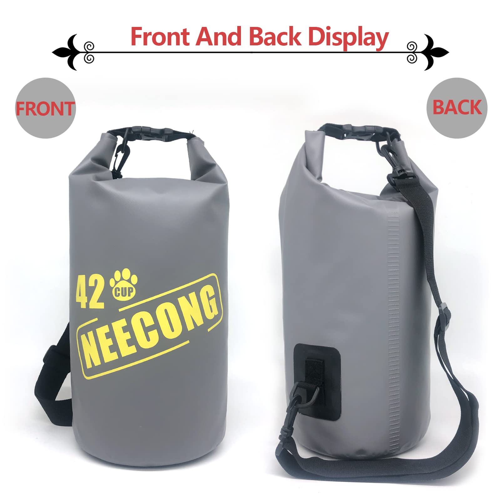 Collapsible Dog Travel Food Bag with 800ml Bowls - 10L Dry Food Storage System for Camping, Hiking & Daily Use - Portable Pet Food Container for Dogs - Yellow-Gray Waterproof Design