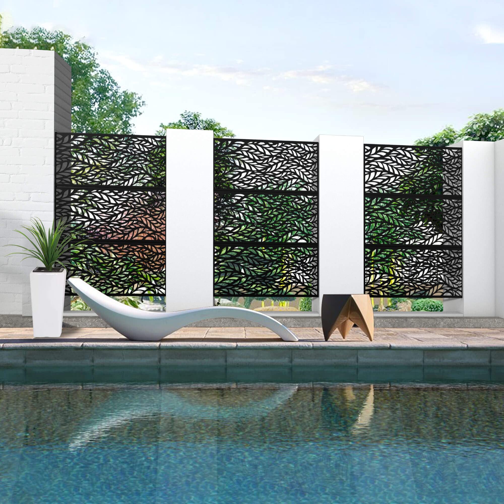 Freestanding Outdoor Privacy Screen with Stand - Decorative Room Divider for Patio, Balcony, Pool & Indoor Use - Perfect for Creating Private Spaces in Backyards, Decks and Living Areas