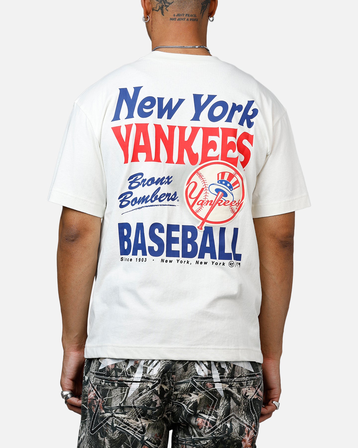 New York Yankees 47 Brand All Fire T-Shirt - White | Official MLB Fan Gear for Baseball Games & Casual Wear