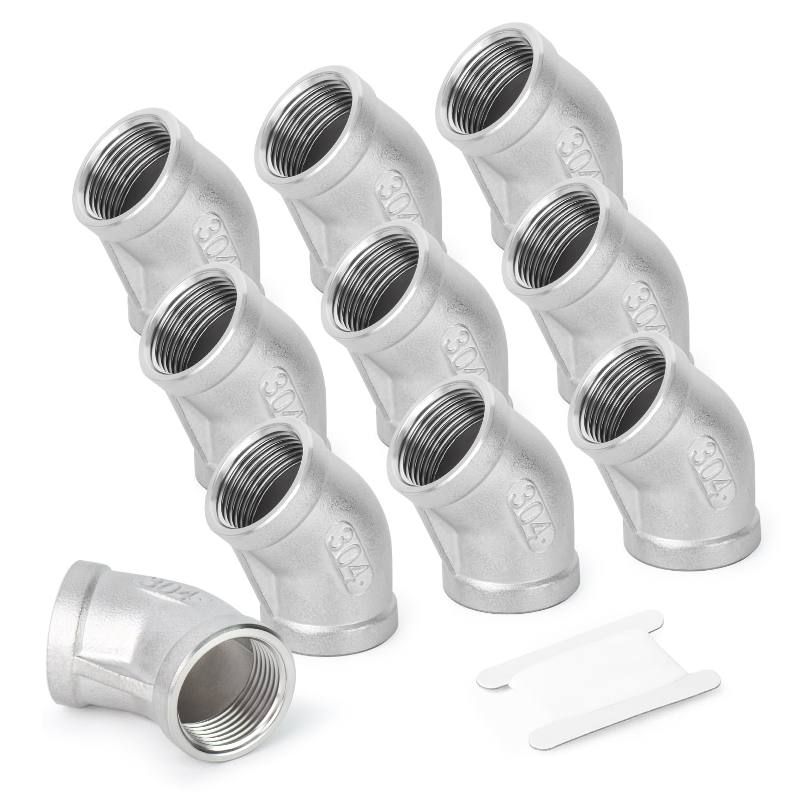 TAISHER 2PCS 304 Stainless Steel 45 Degree Elbow, 1 Inch NPT Female to Female Pipe Fitting - Corrosion Resistant for Plumbing, HVAC, and Industrial Applications