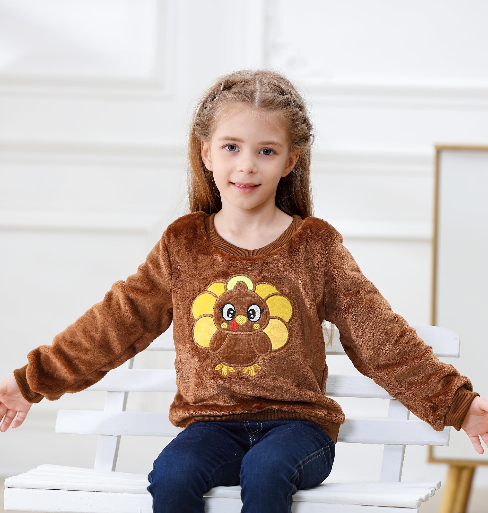 **Halloween Thanksgiving Toddler Outfits for Girls & Boys - Pumpkin Turkey Sweatshirt Fuzzy Fleece Fall Winter Clothes - Perfect for Parties, Family Gatherings & Seasonal Photos**