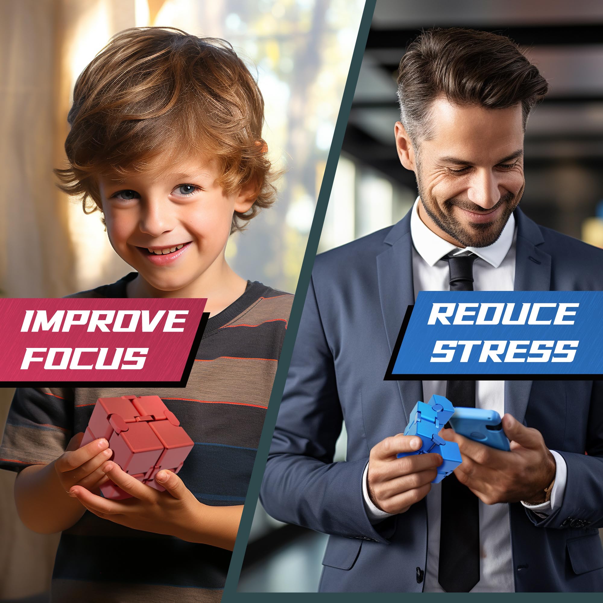 Metal Infinity Cube Fidget Toy for Adults & Teens - Stress Relief & Anxiety Relief Sensory Toy for ADHD, Autism & Focus - Black Silver Fidget Cube for Office, School & Travel