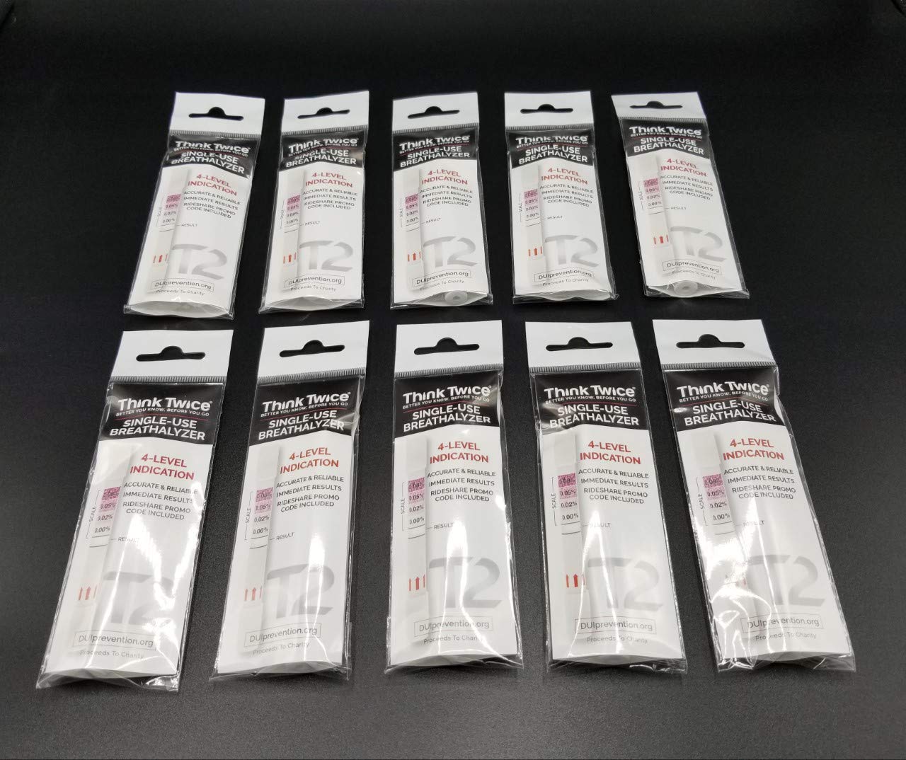 Think Twice Single-Use Breathalyzer - 10 Pack Disposable Alcohol Tester (0.00%-0.08% BAC) - Portable Personal Breath Alcohol Test for Workplace, Party & Road Safety