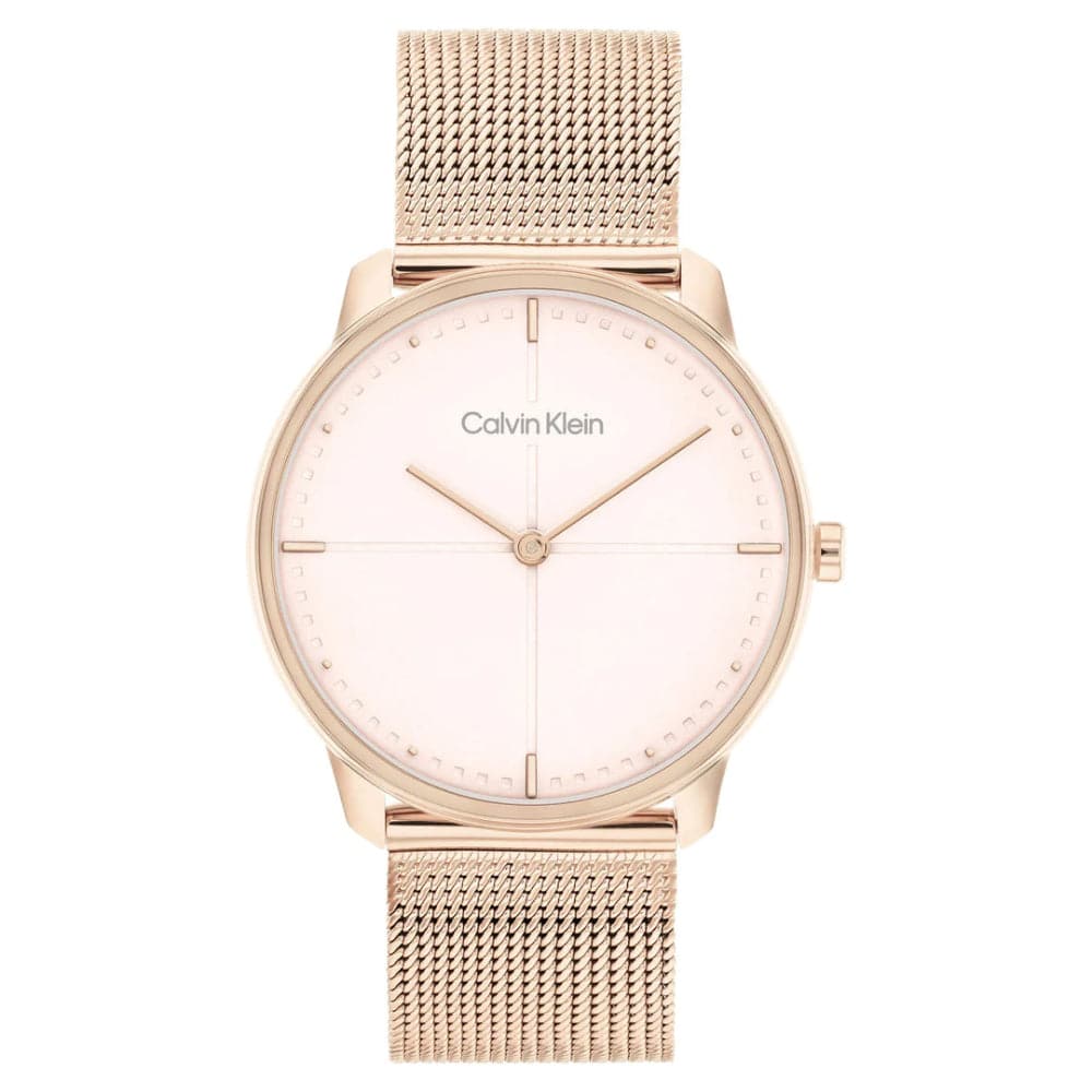 Calvin Klein Women's Watch with White Dial & Rose Gold Stainless Steel Strap - Model 25200158 | Elegant Fashion Accessory for Work, Parties & Everyday Wear