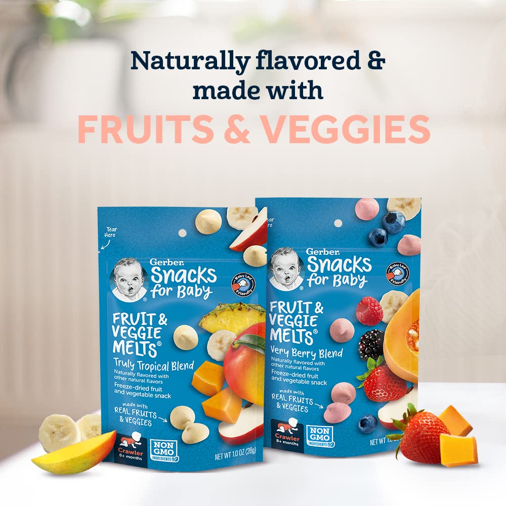 Organic Gerber Baby Snacks - Fruit & Veggie Melts, Truly Tropical Blend (1oz) | Healthy Toddler Finger Food for On-the-Go, Travel & Daycare Snacks