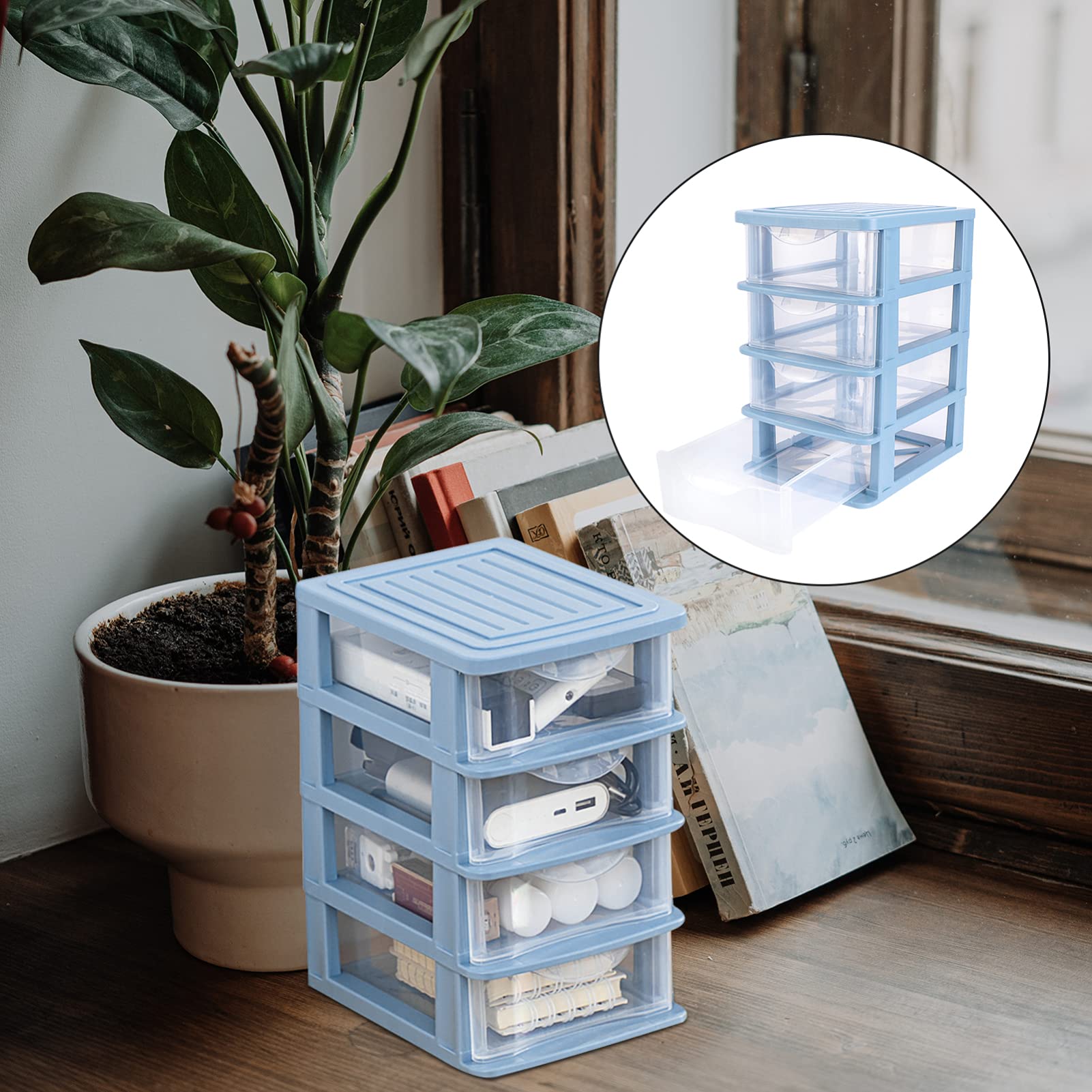 DOITOOL 4-Drawer Plastic Storage Organizer Cube - Desktop Organizer for Office Supplies & Makeup Accessories - Blue - Perfect for Home Office, Bedroom, Bathroom & Dorm Room Organization