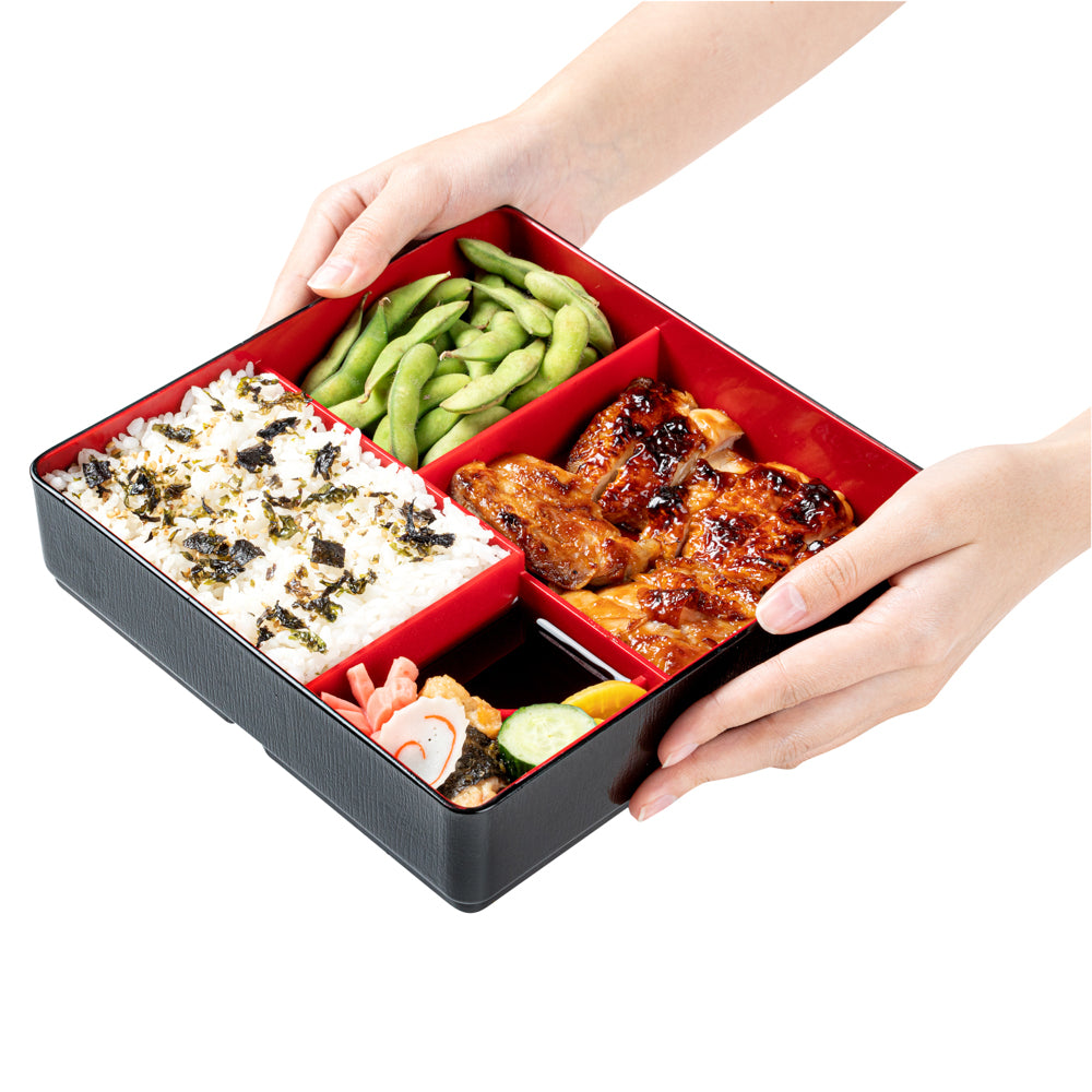 Premium Japanese Bento Box - 5 Compartment Black & Red Lunch Container (8.25