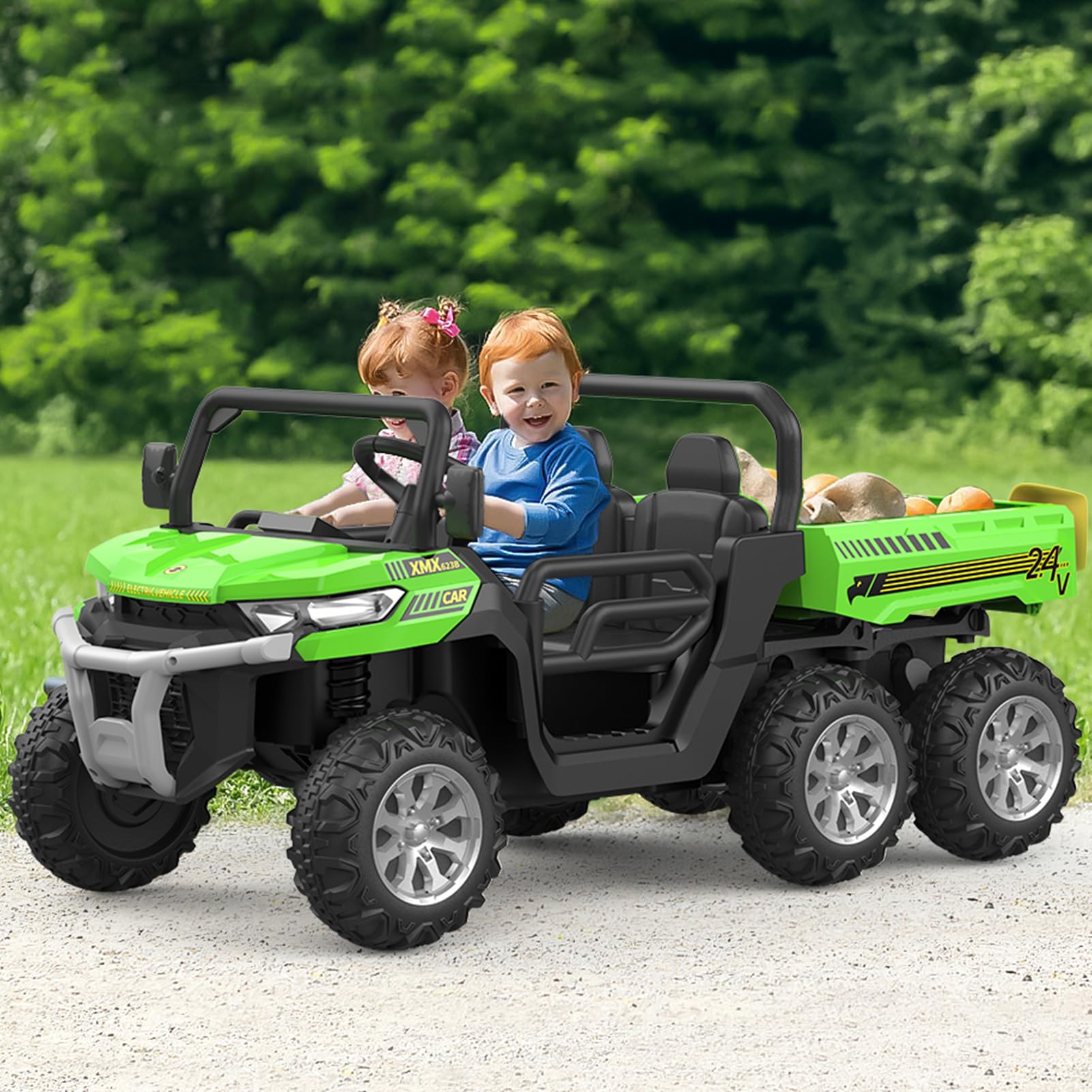 GARVEE 24V Electric Ride-On Dump Truck for Kids - 2 Seater 6-Wheel Remote Control UTV, Battery-Powered Toy Vehicle for Ages 3+ (Green) | Outdoor Play, Backyard Fun & Birthday Gift for Toddlers