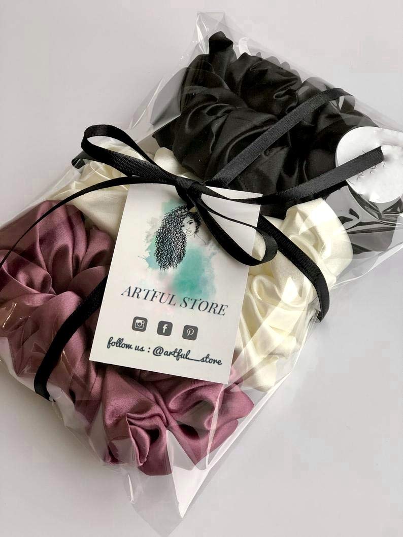 Luxury Satin Silk Hair Scrunchies - Pure Silk Hair Ties for Women (Dark Pink, White & Black) | Elegant Hair Accessories for Wedding, Party & Everyday Use