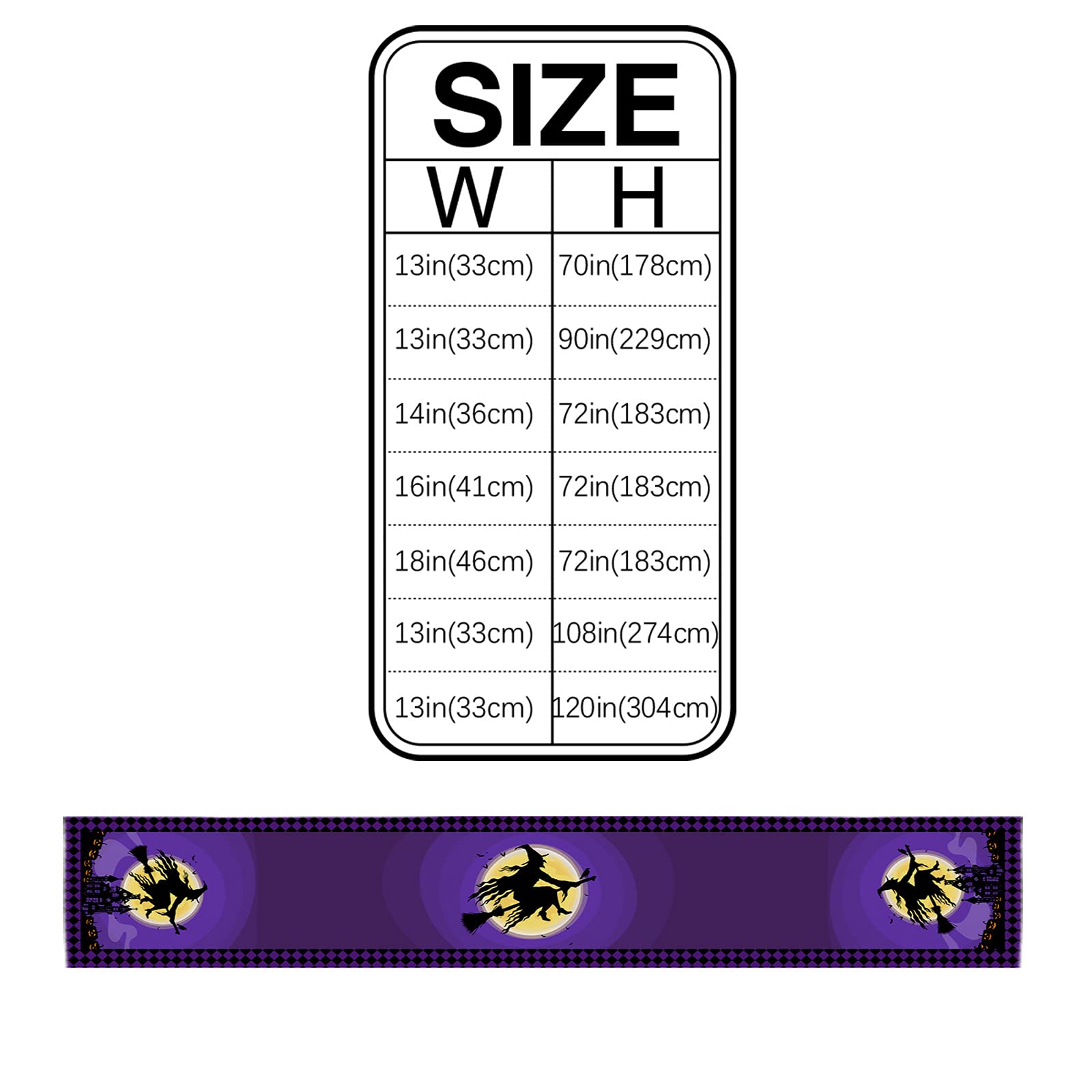 36 Inch Halloween Table Runner - Witches Haunted House Design for Parties, Ceremonies & Banquets | 13x36 Inch Purple Black Moon Night Decor | Perfect for Indoor/Outdoor Dining Tables, Buffets & Dressers