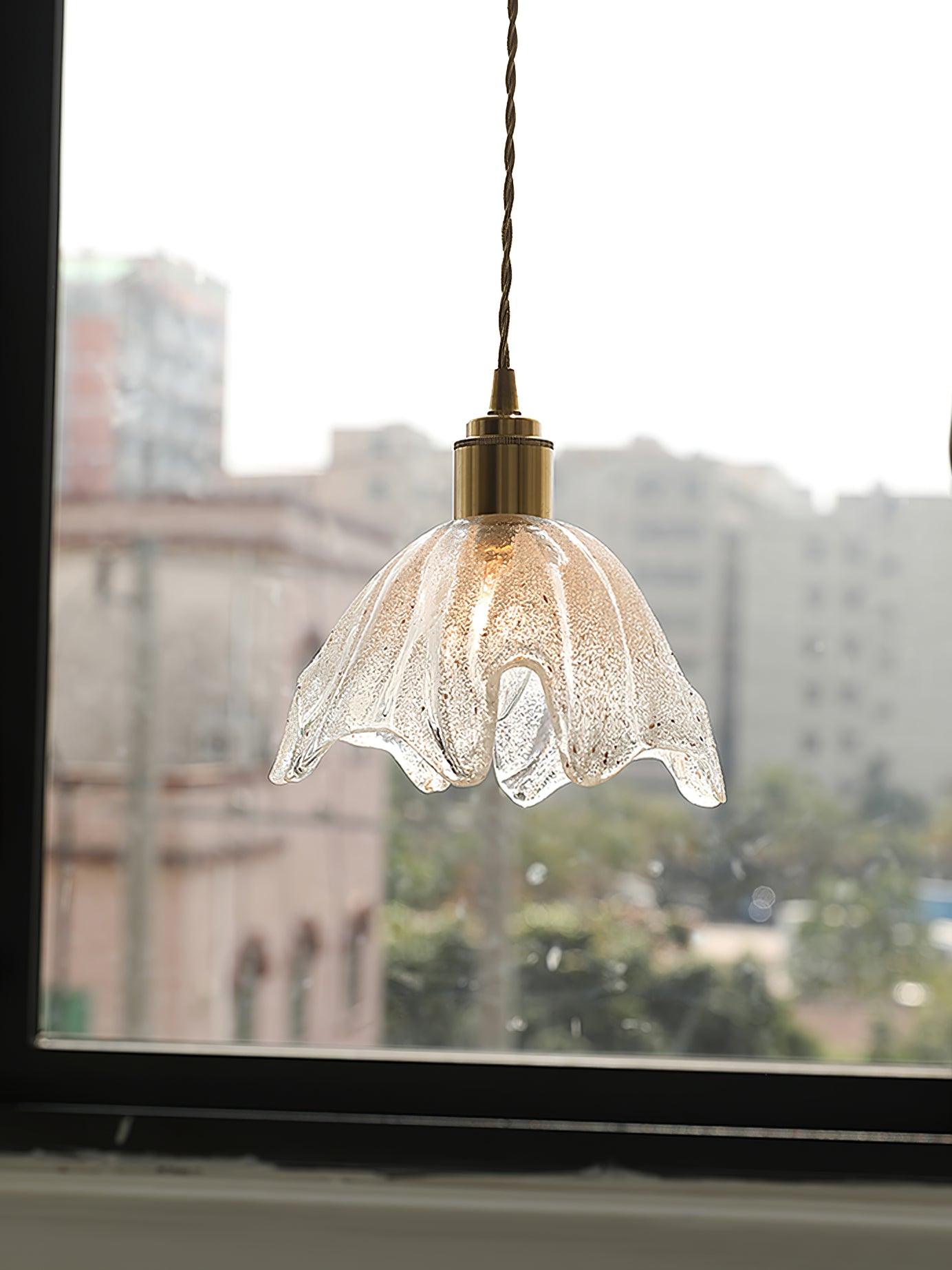 Lotus Crystal Small Pendant Light - Elegant Glass Ceiling Fixture for Bedroom, Living Room & Dining Room Decor | Modern Boho Lighting for Home & Office