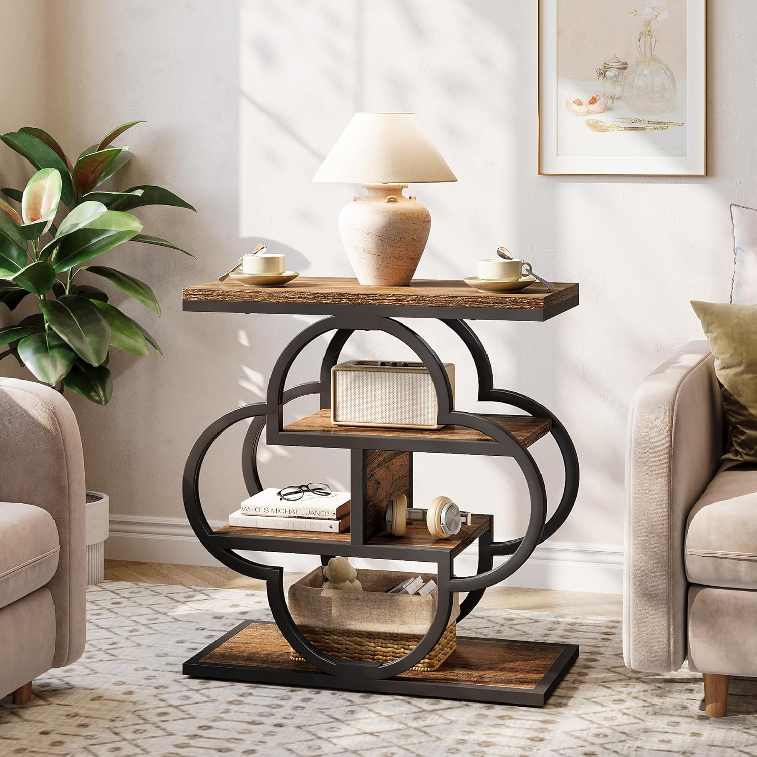 23.6 Inch 4-Tier Narrow End Table with Unique Frame - Perfect for Small Spaces, Living Room, Bedroom, or Office Side Table