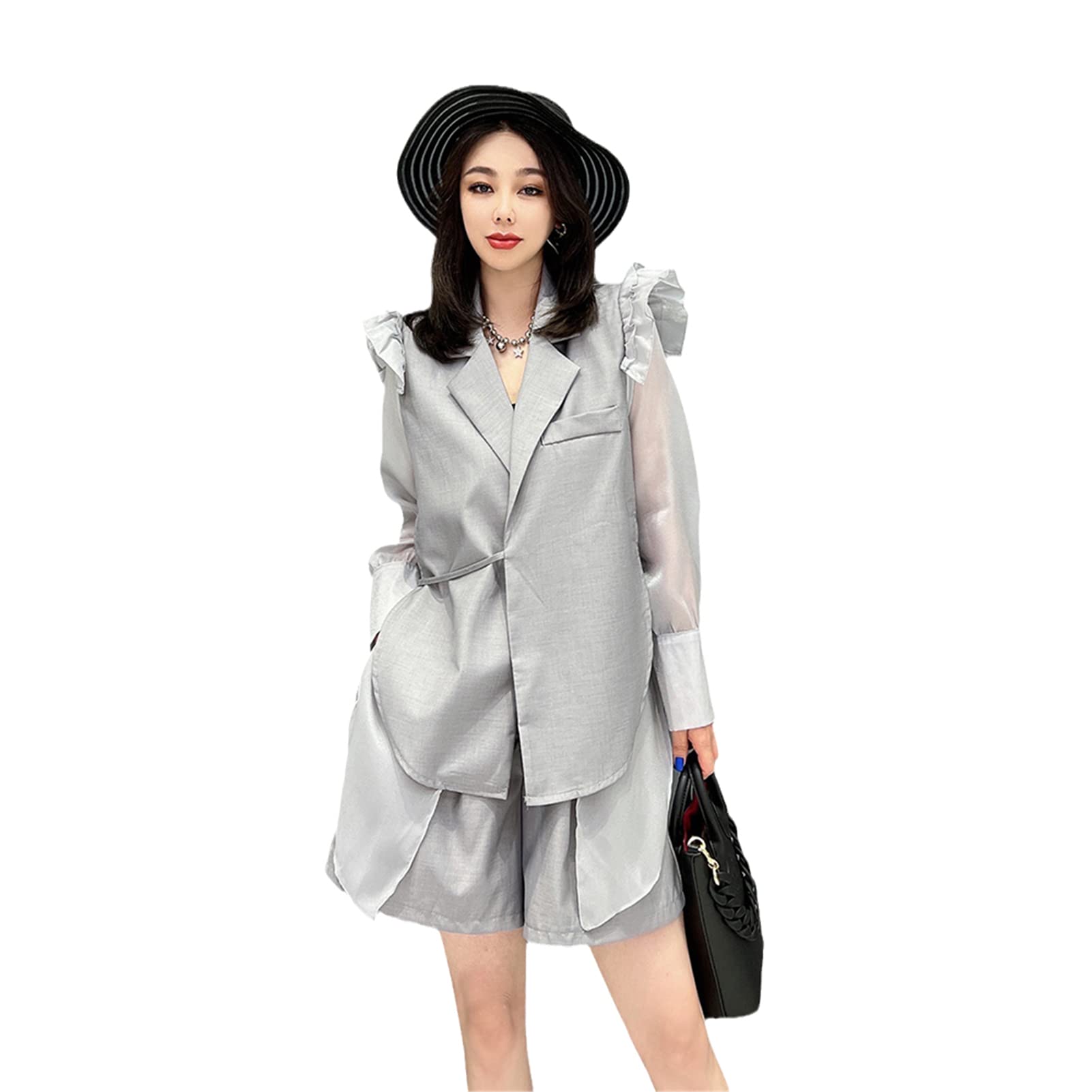 Women's Casual Mesh Short Sets - Loose Solid Color Lacing Top & Pants 2 Piece Outfit for Summer & Fall | Perfect for Beach, Gym, Lounge & Everyday Wear