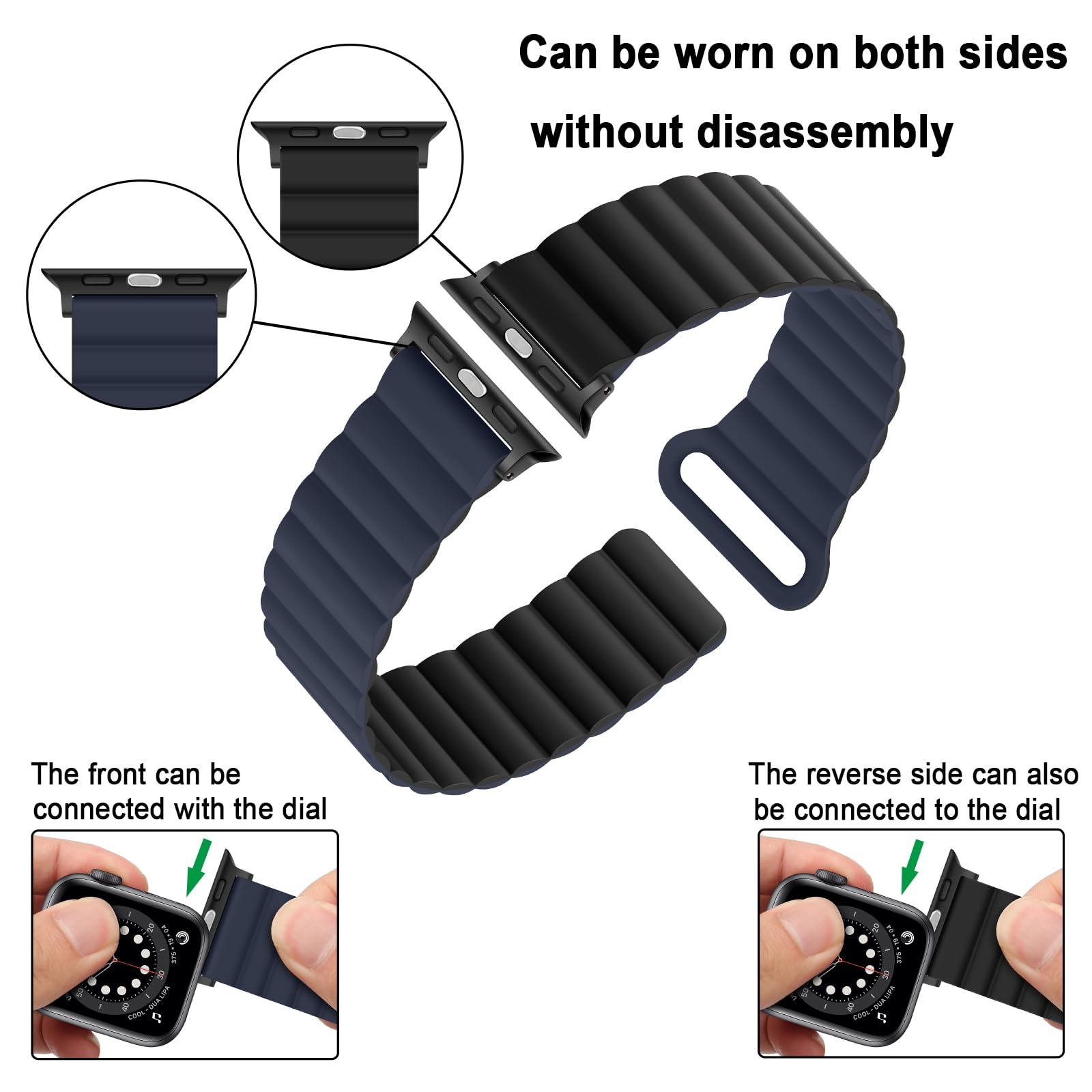 Anlinser Compatible with Apple Watch Band 49/46/45/44/42/41/40/38mm - Double Side Reversible Magnetic Bracelet Strap with Loop for iWatch SE Series 10 9 8 7 6-1 (42/41/40/38mm, Dark Blue) - Perfect for Workouts, Running, Swimming & Everyday Wear
