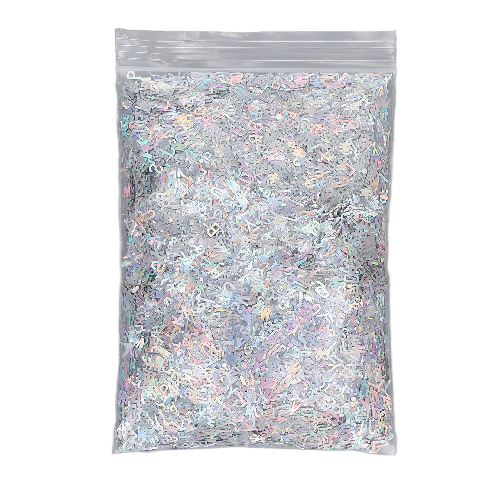 Holographic English Letter Nail Sequins - Silver Nail Glitter Flakes for Manicure & Nail Art (50g/1.76oz) - Perfect for DIY Nail Decoration, Party Nails, and Salon Use