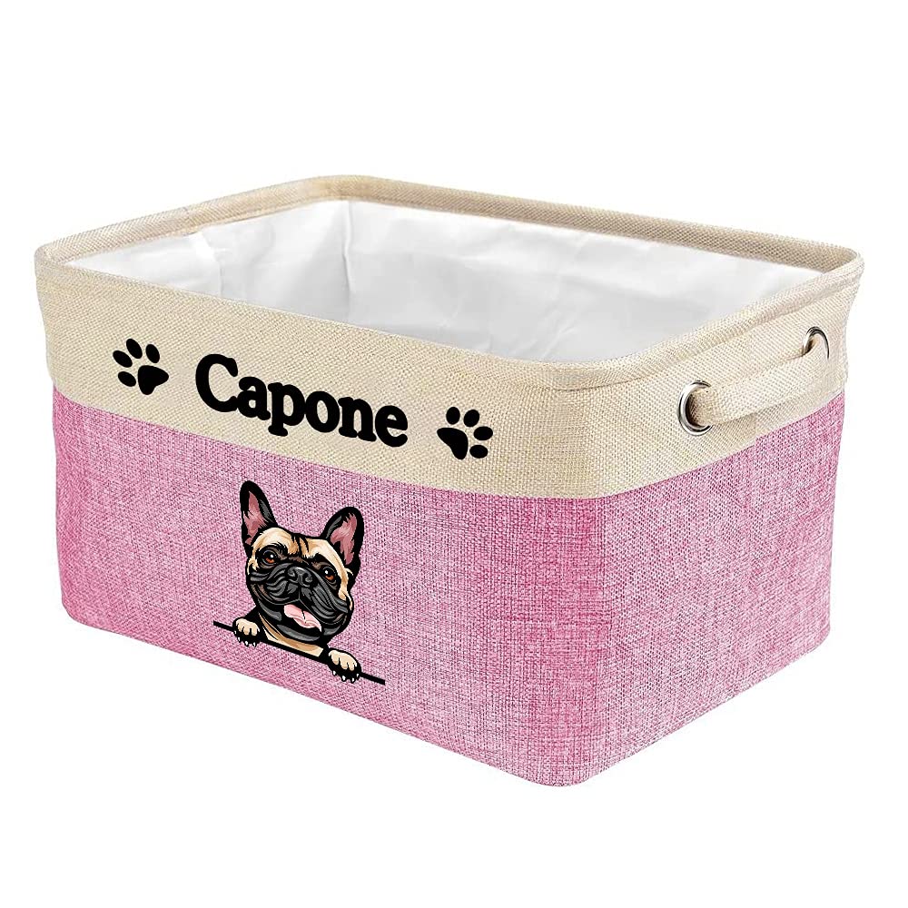 Foldable Storage Basket with Cute French Bulldog Design - Collapsible Fabric Organizer Bin with Handles for Pet Toys, Home, Closet & Shelf Organization - Durable Pink & White Cube - Perfect for Nursery, Laundry Room & Playroom Storage