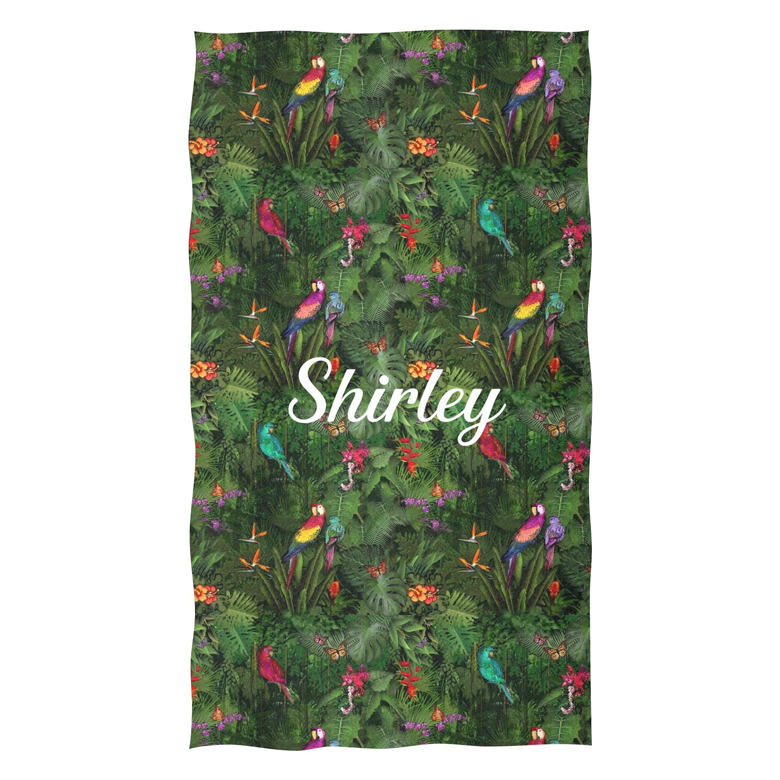 Custom Personalized Hand Towels with Name - Green Jungle Plants Design, Soft Microfiber Bath Towel (16x28 inches) for Bathroom, Kitchen, Hotel, Gym & Spa | Eco-Friendly & Absorbent