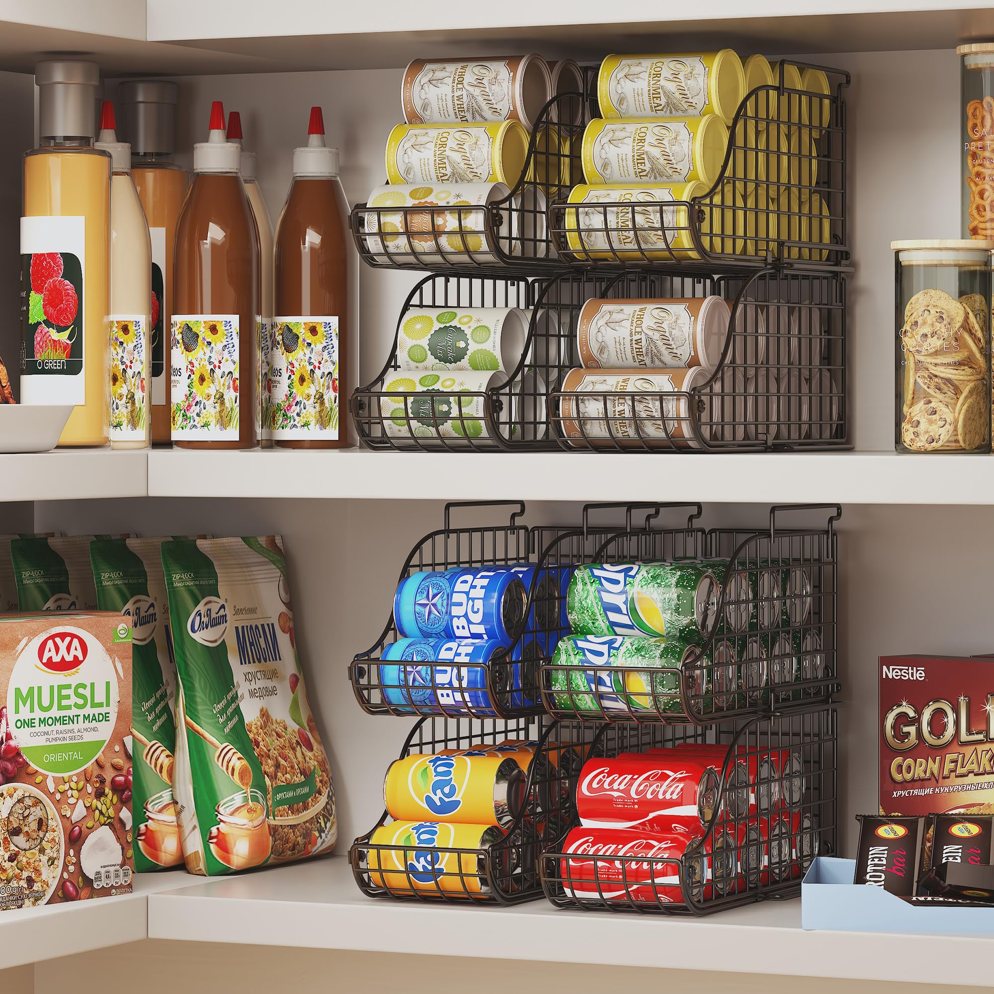3-Pack Stackable Standing Can Dispenser Organizer - Foldable Beverage & Soda Storage Bin with Handles for Kitchen, Pantry, Countertop or Cabinet - Perfect for Parties, BBQs & Home Organization (Patent Pending)
