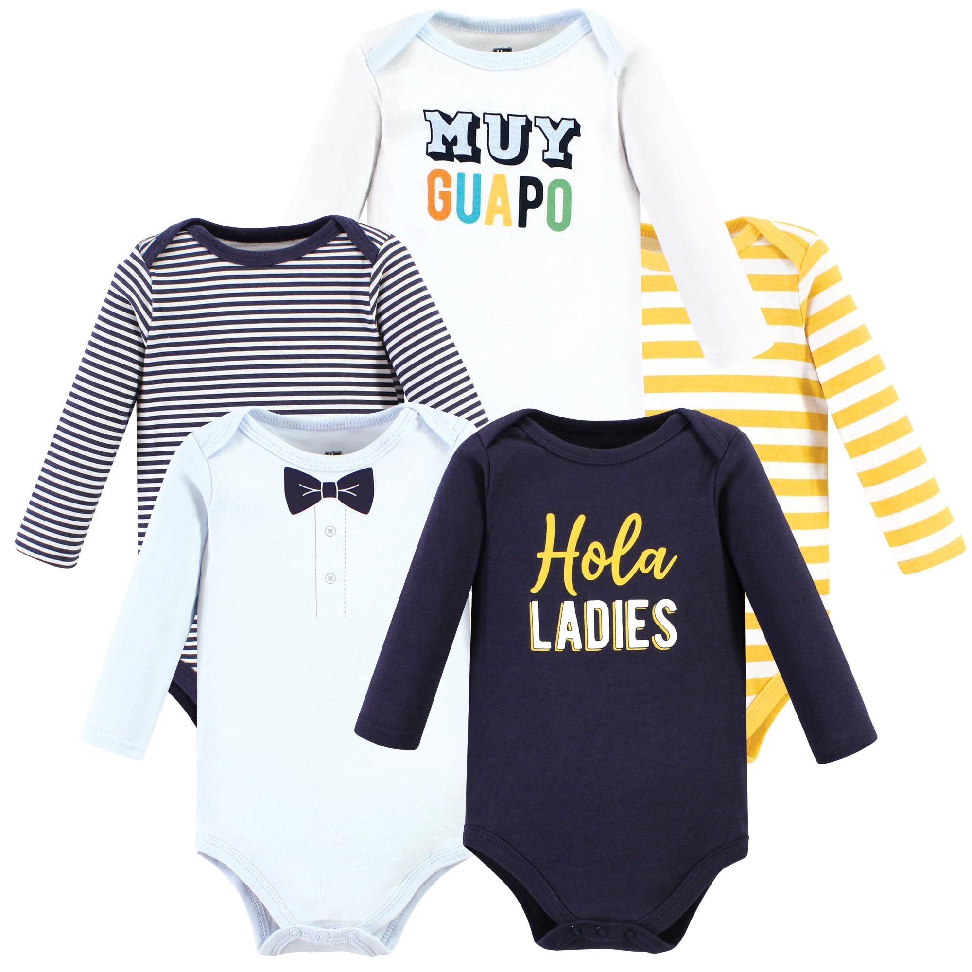 Hudson Baby Unisex Cotton Long-Sleeve Bodysuits 5-Pack - Hola Ladies Print - 6-9 Months - Soft & Comfortable for Everyday Wear, Playtime, and Baby Photos