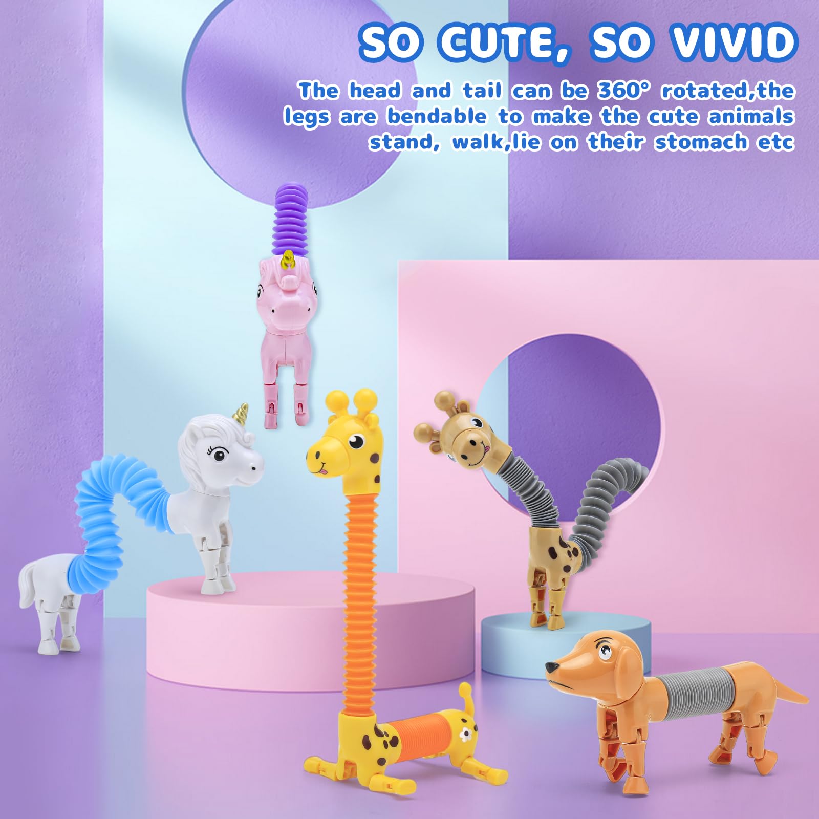6Pcs Animal Pop Tubes Fidget Toys - Sensory Toys for Kids Ages 3-8, Autism Stress Relief, Easter Basket Stuffers, Party Favors & Classroom Prizes - Perfect for Birthday Gifts, Piñata Fillers and Calming Sensory Play at Home or School