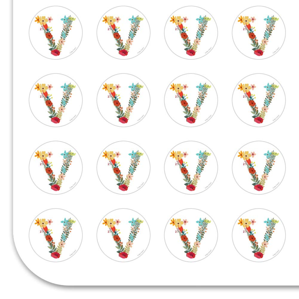 Floral Monogram Letter V Stickers for Planners, Calendars, Scrapbooking & DIY Crafts - Perfect for Bullet Journals, Scrapbook Pages, Gift Wrapping & Home Decor