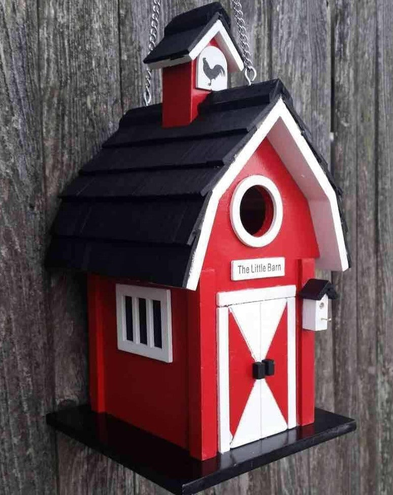 Little Red Barn Bird House - Handcrafted Wooden Birdhouse for Outdoor Garden Decor, Attracts Wild Birds - Perfect for Backyards, Patios, and Nature Lovers