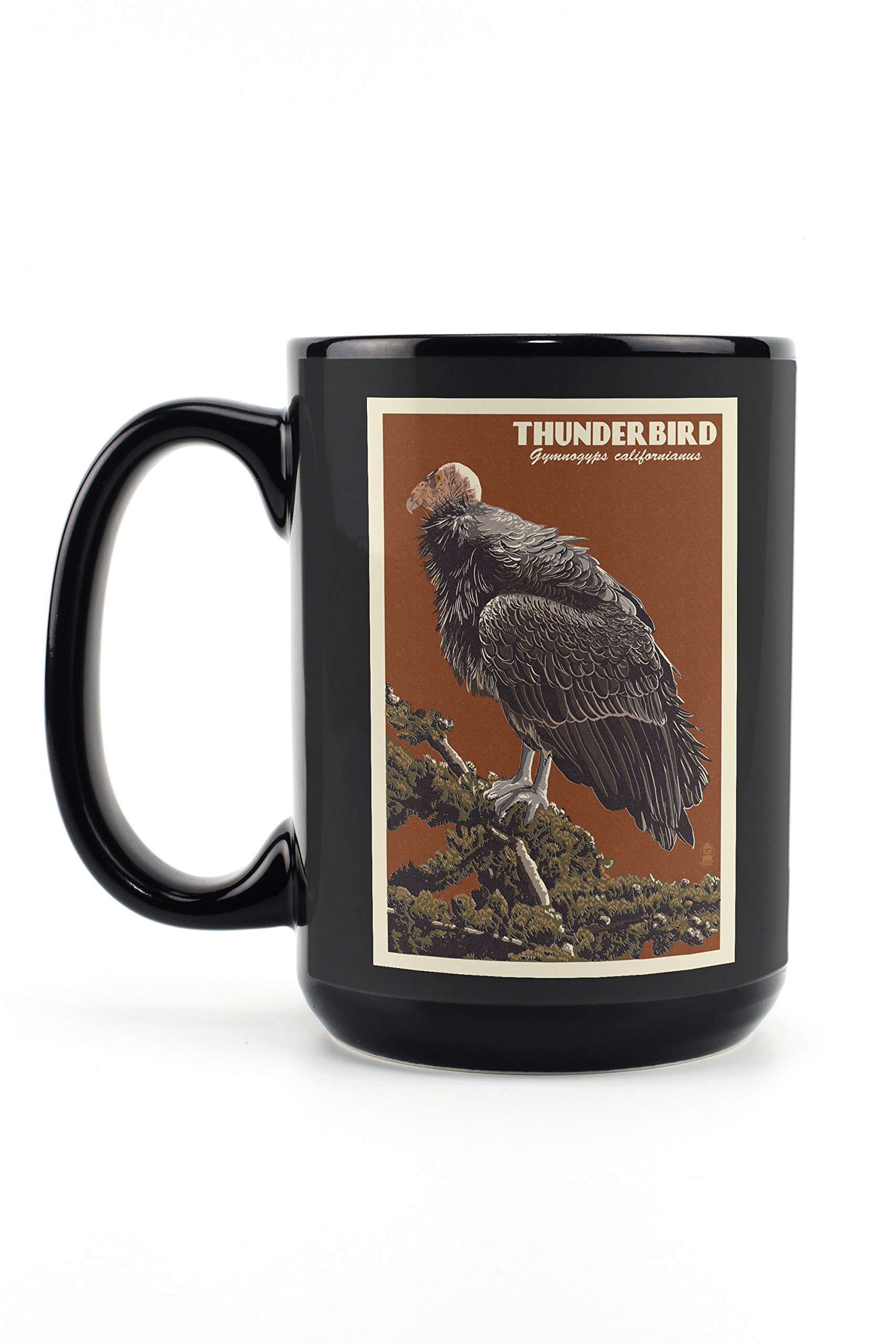California Condor Letterpress Mug - 15oz Black Ceramic Coffee & Tea Cup with Dishwasher & Microwave Safe - Perfect for Home, Office & Camping Use