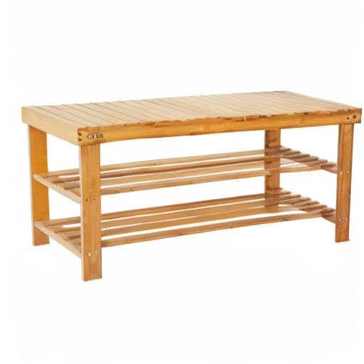 3-Tier Bamboo Shoe Rack Bench with Strip Pattern - Entryway Shoe Organizer & Storage Shelf for Hallway, Bathroom, Living Room & Corridor - Space-Saving Natural Wood Shoe Storage Solution for Small Apartments and Closet Organization