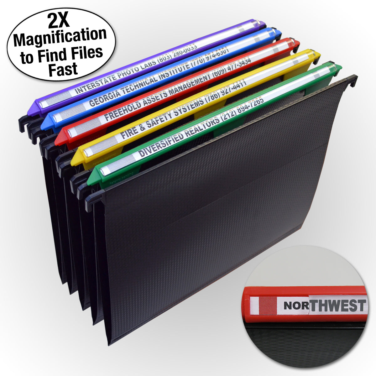 Ultimate MagniFile™ Hanging File Folders - Letter Size with 11 Magnified Index Tabs (5-Pack) - Double File Title Visibility for Fast Organization - Includes 25 Index Strips & Lifetime Guarantee - Perfect for Office, Home Filing & Document Management
