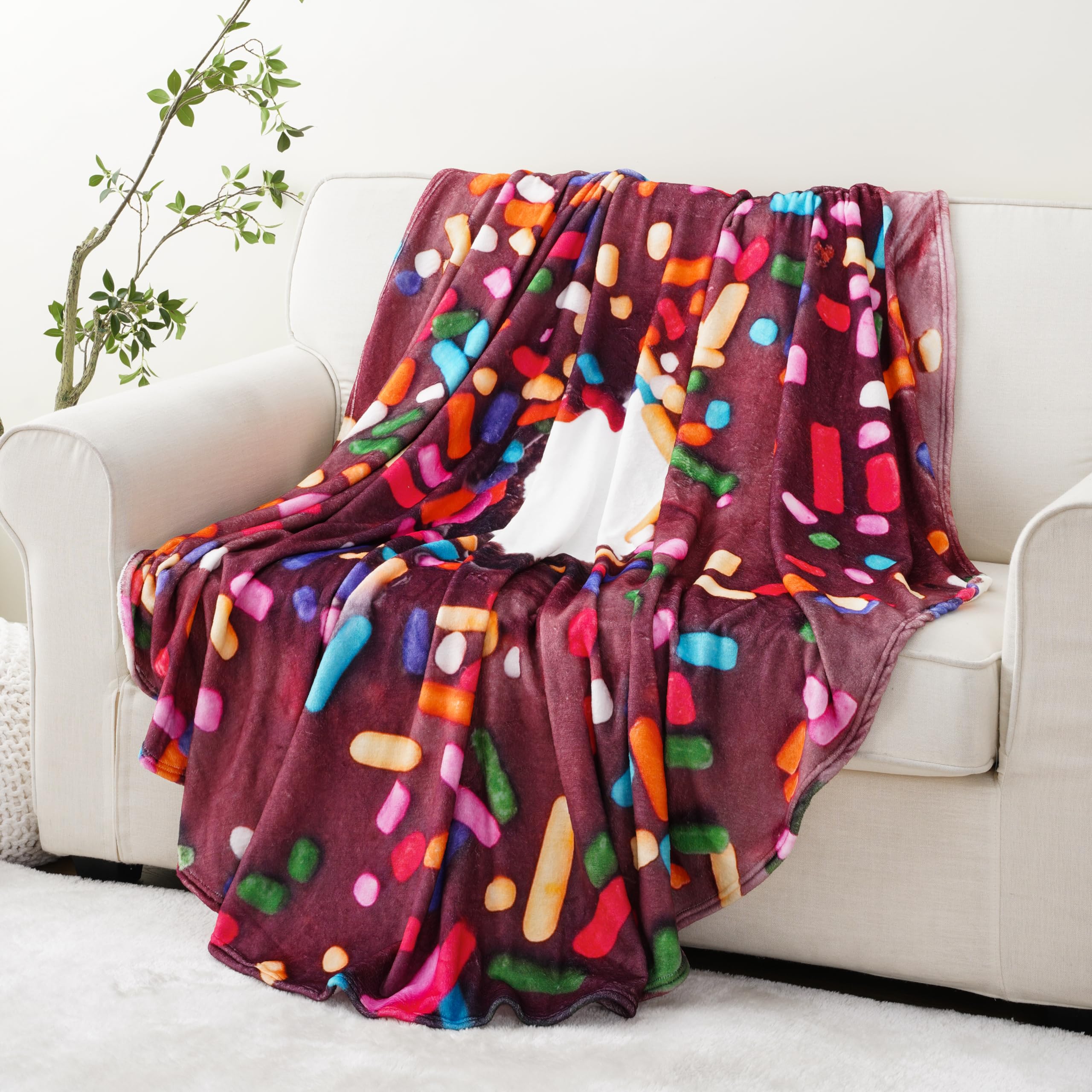 **BATTILO HOME 47-Inch Giant Donut Blanket for Kids - Soft Flannel Round Coffee Glazed Donut Throw Blanket - Cozy for Indoor, Outdoor, Travel & Home Use**