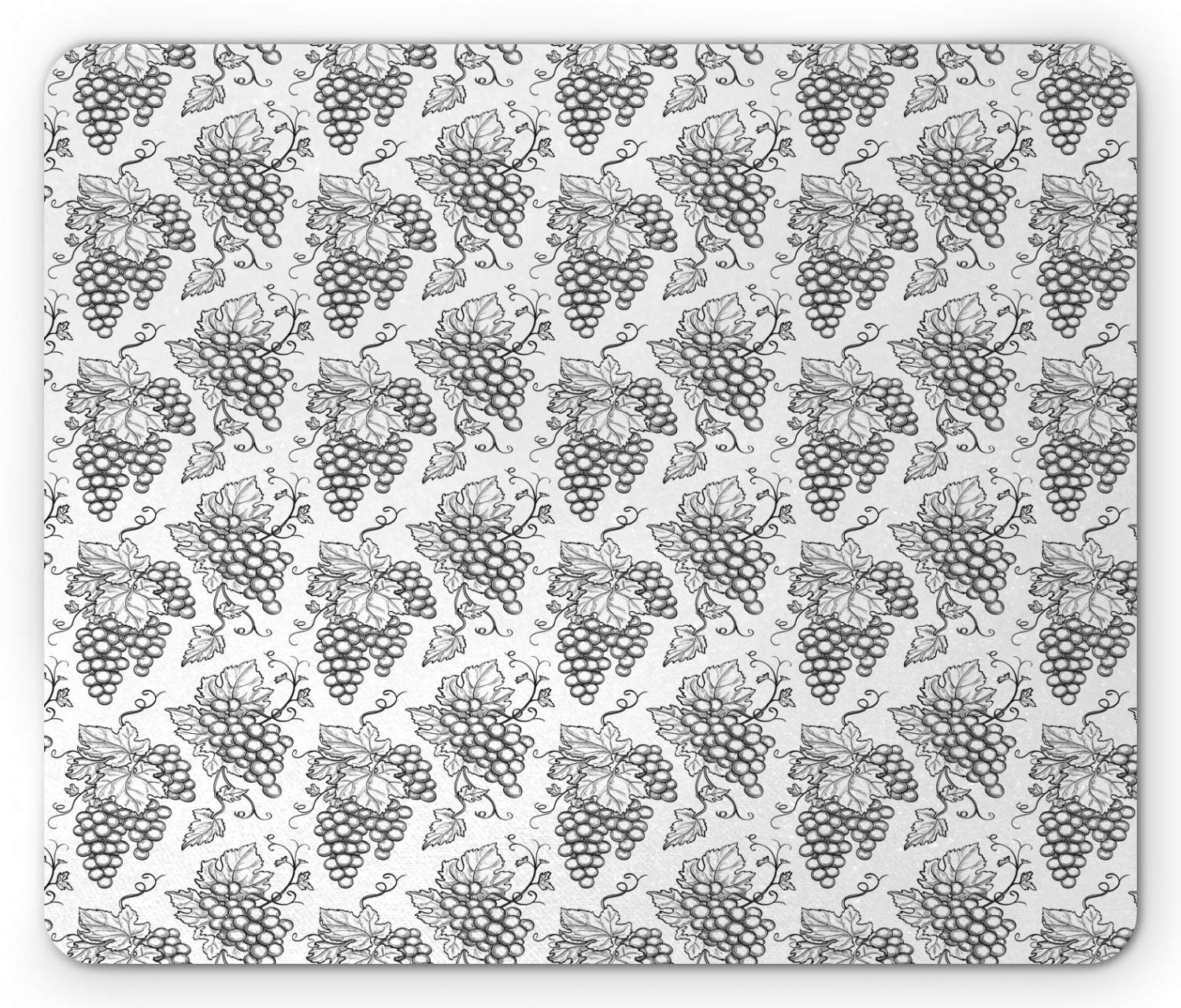Ambesonne Harvest Mouse Pad - Monotone Ripe Grapes & Leaves Vineyard Design, Non-Slip Rubber Base, Standard Size (White Charcoal Grey) - Perfect for Office, Gaming & Home Computer Setup