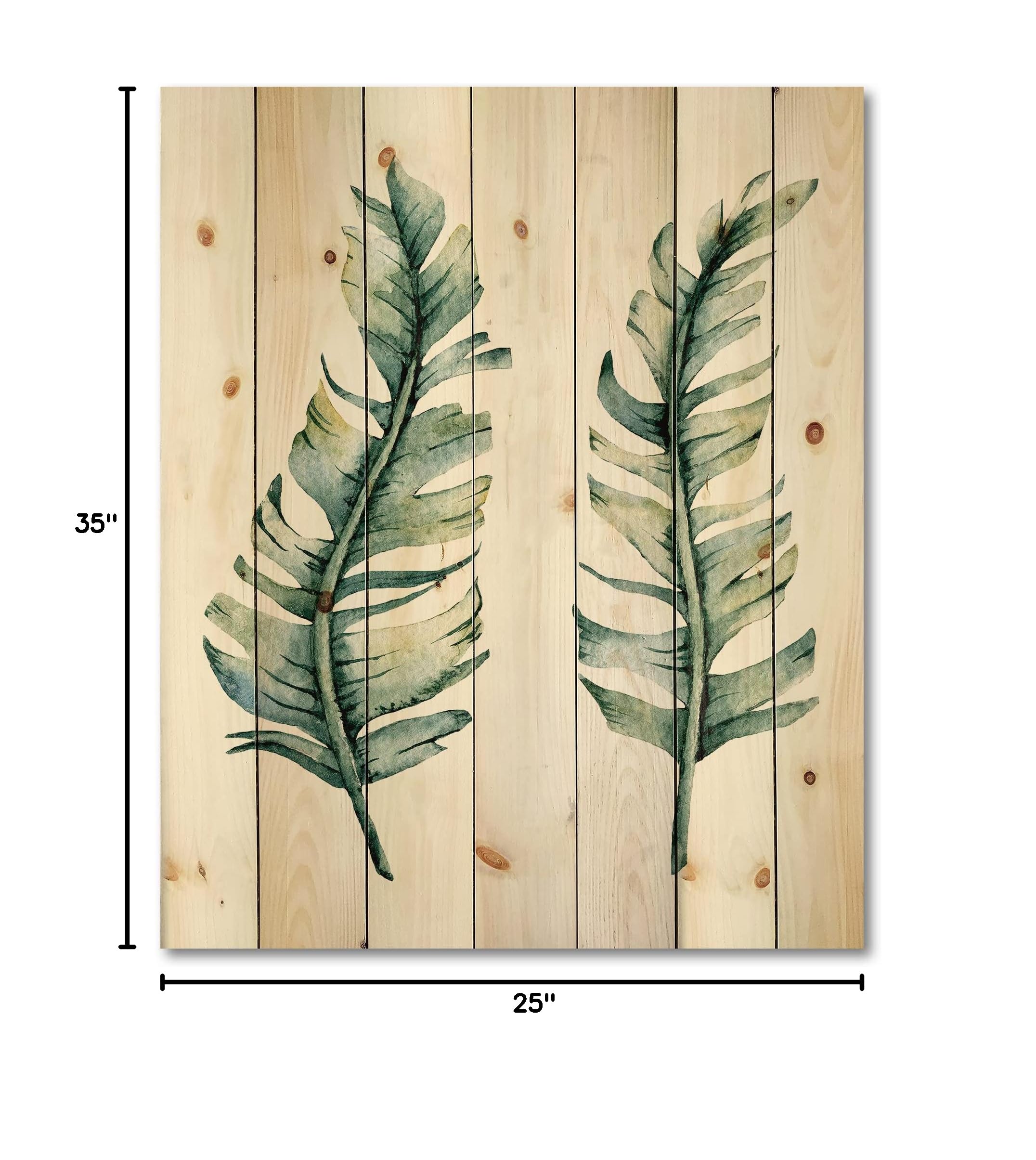 DesignQ Tropical Leaves Farmhouse Wood Wall Decor Set - Large Floral Printed Pine Wood Art Panels for Living Room, Bedroom & Home Decor | Green Botanical Wall Art for Rustic & Modern Interiors