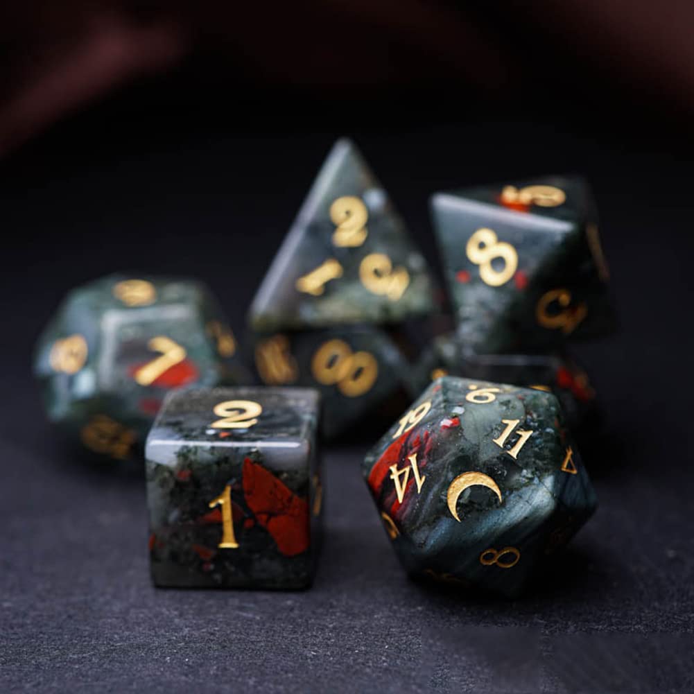 Premium African Bloodstone D&D Dice Set - 7-Piece Polyhedral RPG Dice for Dungeons & Dragons, Tabletop Games & TRPG | Perfect for Fantasy Roleplaying, Board Games & Gift Giving