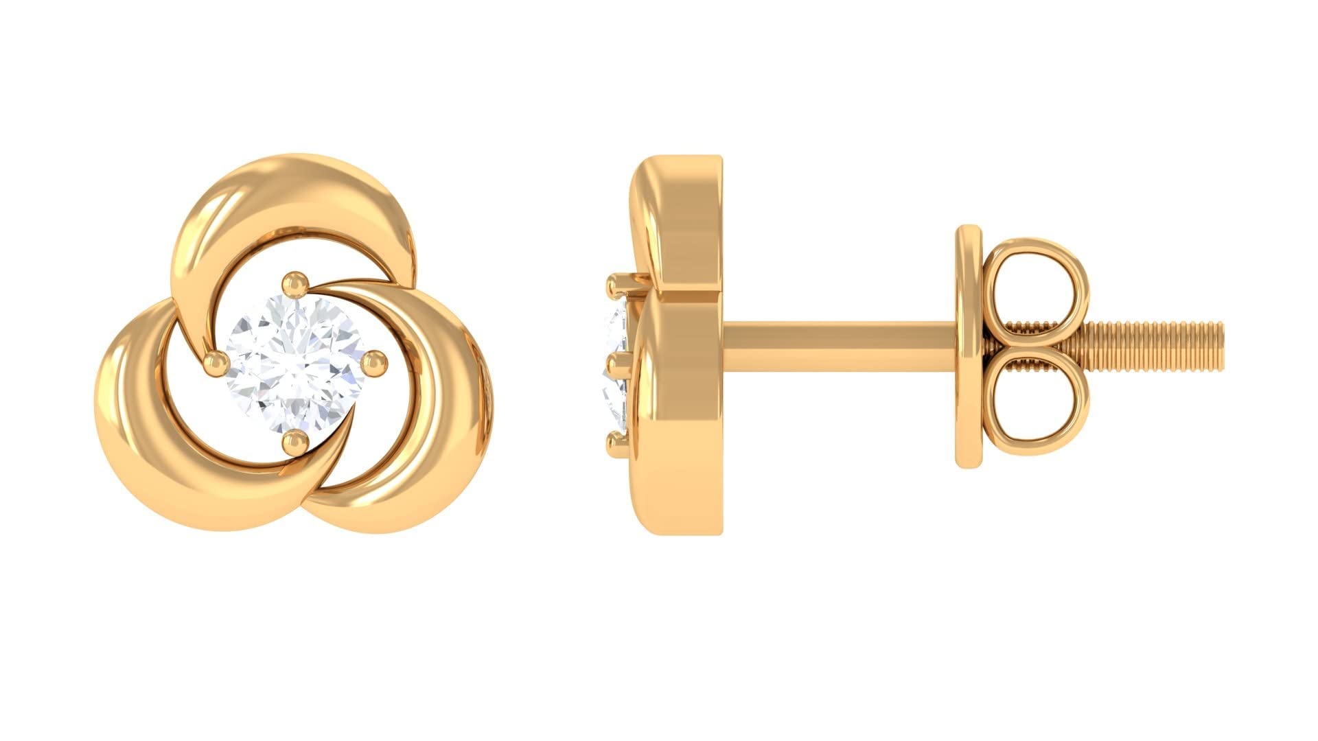 Moissanite Stud Earrings for Women - 14K Solid Gold Solitaire & Swirl Design - Perfect for Weddings, Anniversaries & Everyday Elegance