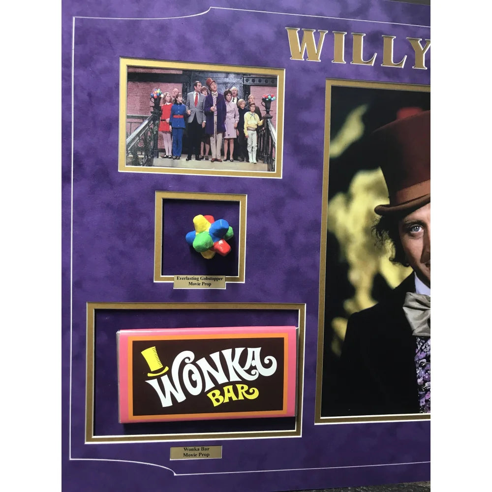 Authentic Gene Wilder Signed Golden Ticket Willy Wonka Framed Collage with PSA COA & Gobstopper - Perfect for Movie Memorabilia Collectors and Chocolate Factory Fans