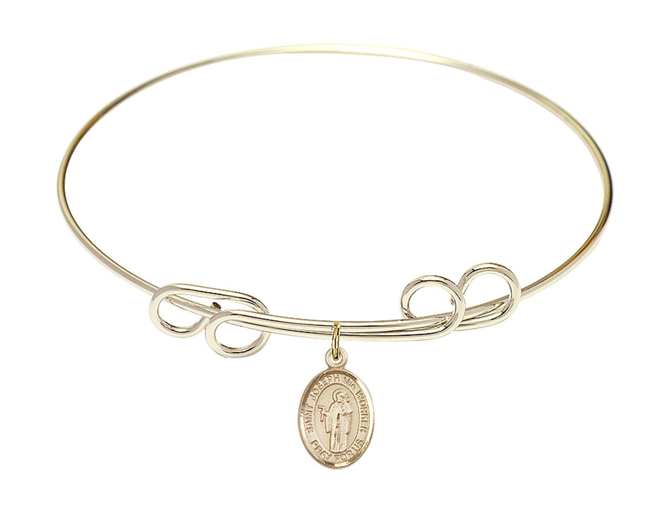 8 Inch Round Double Loop Bangle Bracelet with St. Joseph The Worker Charm - Religious Jewelry for Women, Catholic Gifts, Baptism & Confirmation Accessories - Perfect for Church, Weddings & Daily Wear